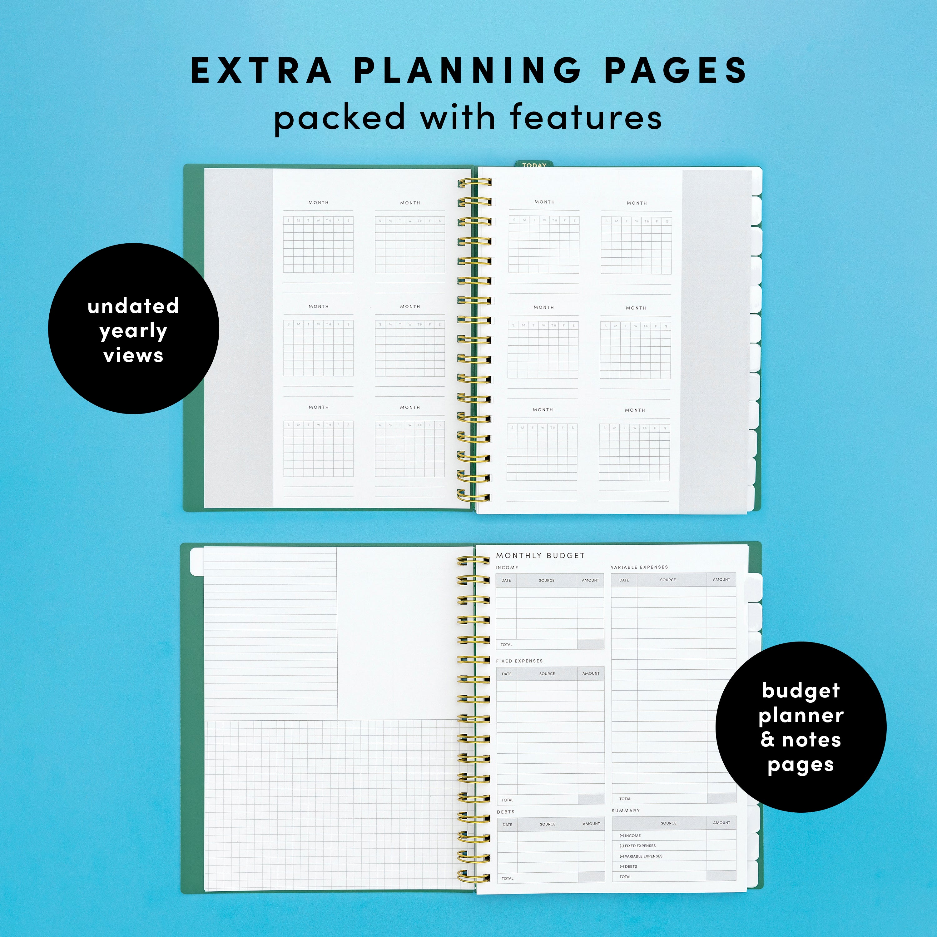 Undated Weekly & Monthly Planner, Spiral Bound, Hardcover (7.5 in x 9 in)