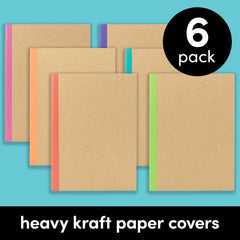 6 Pack Rainbow Spine Kraft Cover Composition Notebooks, Softcover (5.75 in x 8 in)