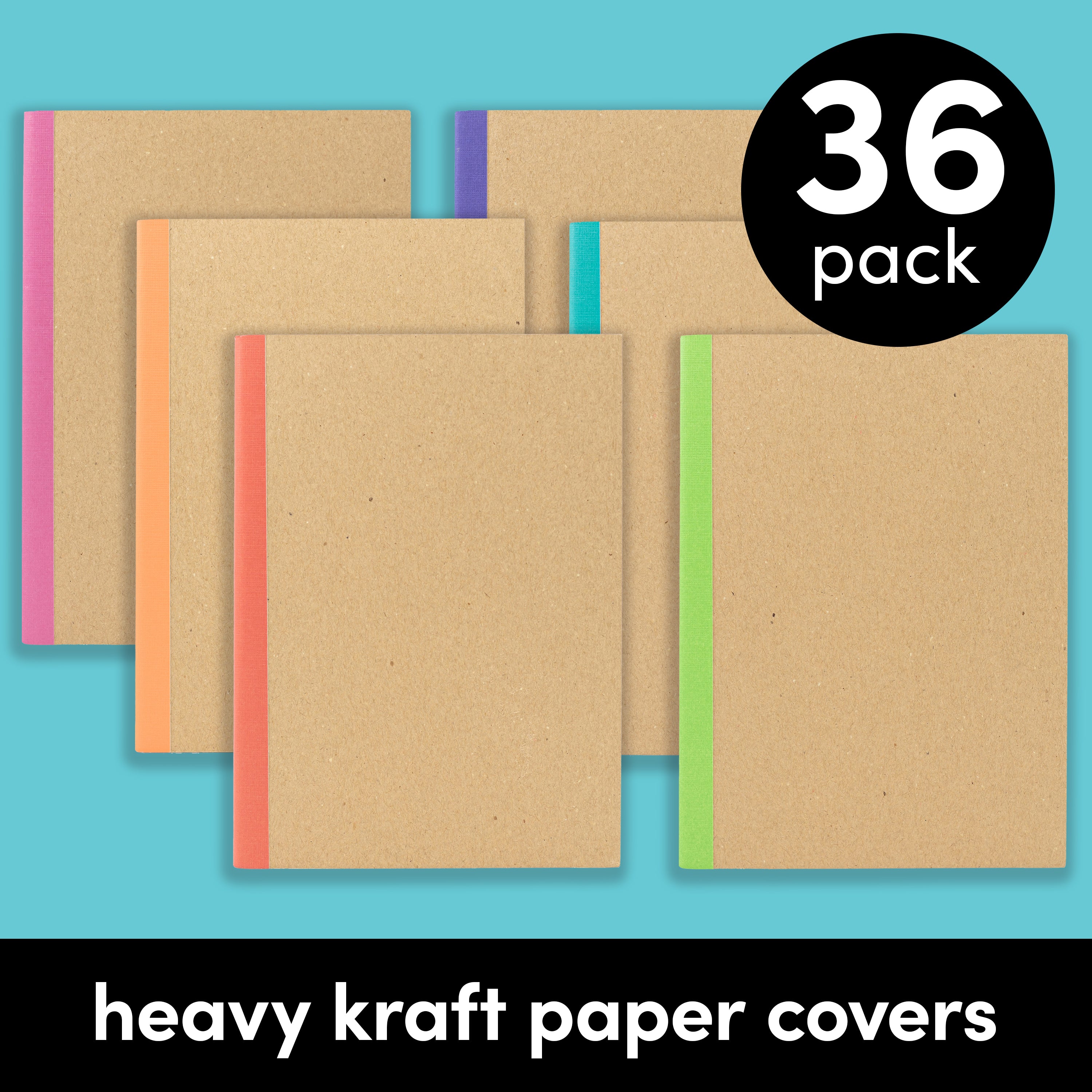 36 Pack Rainbow Spine Kraft Cover Composition Notebooks, Softcover (5.75 in x 8 in)
