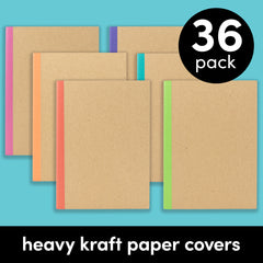 36 Pack Rainbow Spine Kraft Cover Composition Notebooks, Softcover (5.75 in x 8 in)