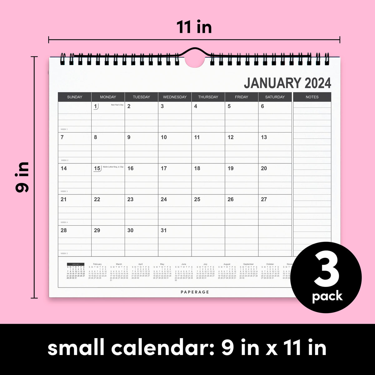 3 Pack Small Calendars - Minimalist Wall and Desk Calendar (9 in x 11 ...