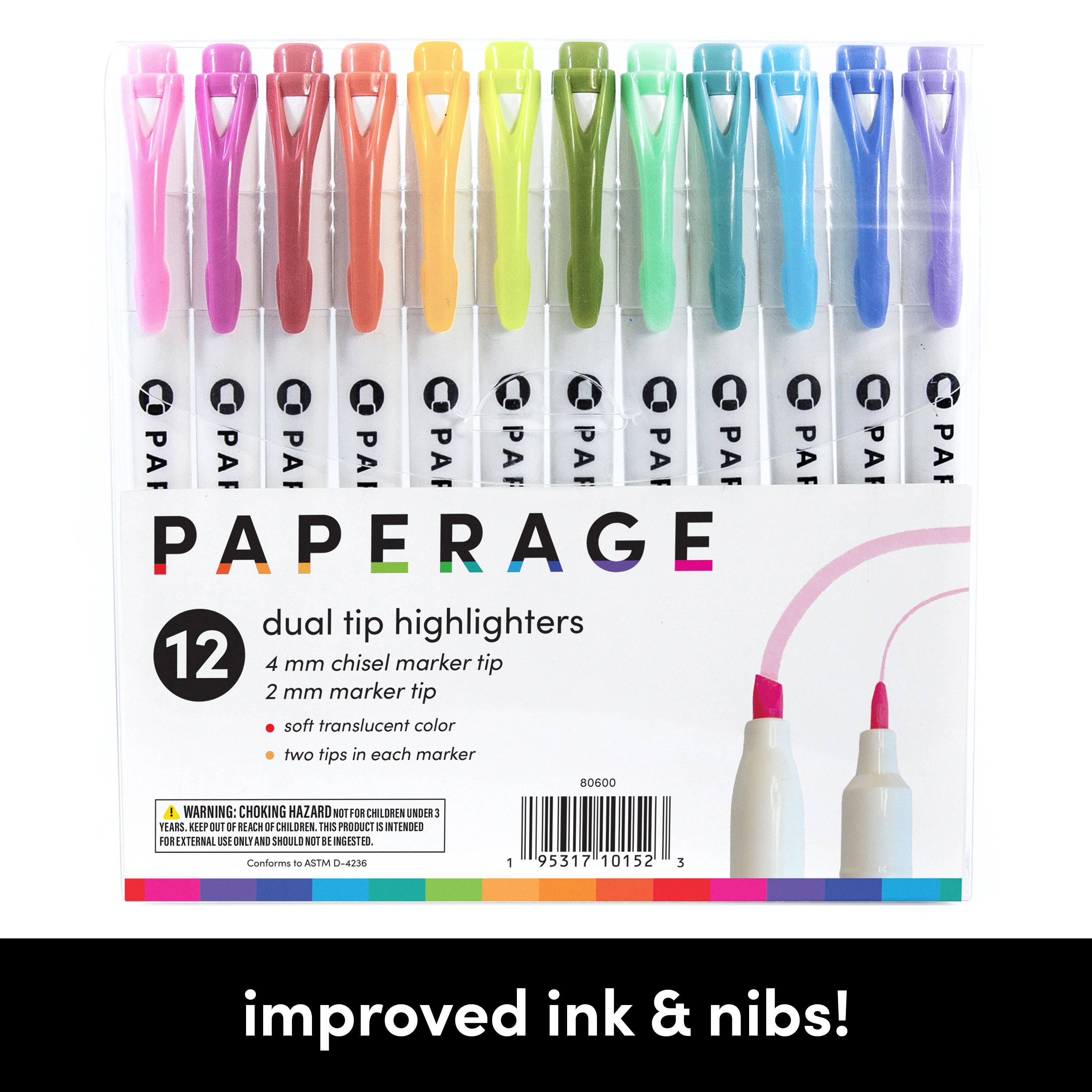 12 Pack Dual Tip Highlighters (4.0 mm Chisel Tip + 2.0 mm Round Tip)