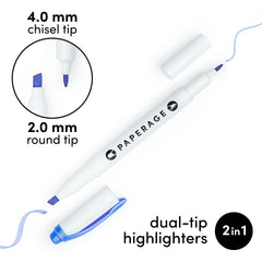 12 Pack Dual Tip Highlighters (4.0 mm Chisel Tip + 2.0 mm Round Tip)