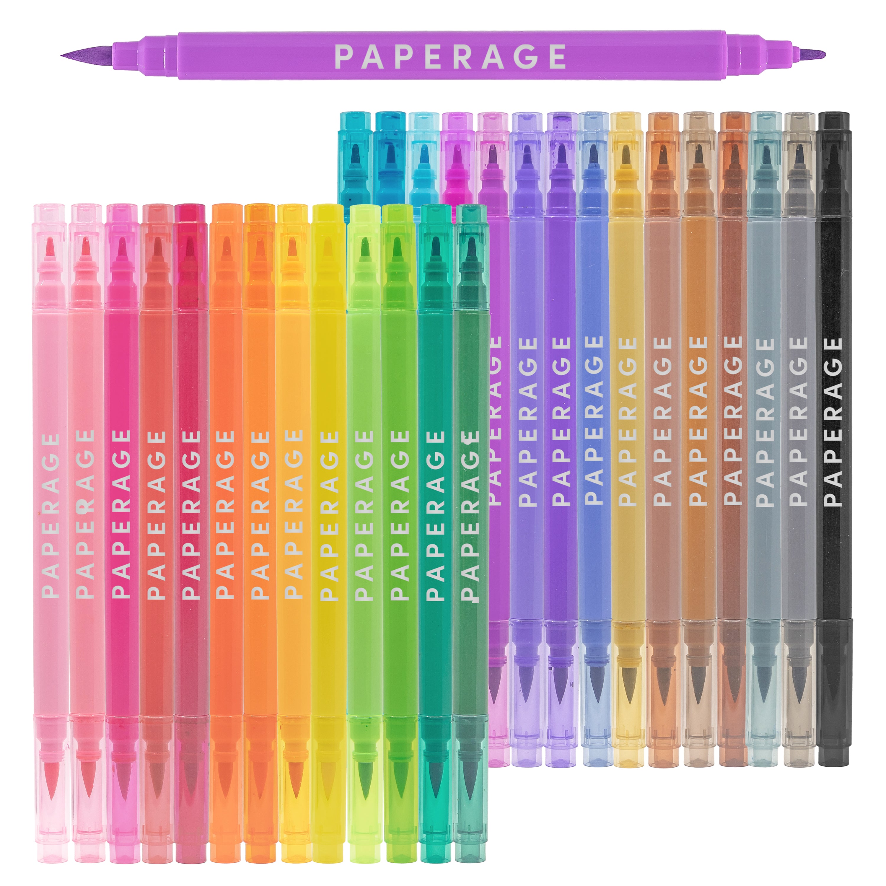 28 Pack Dual Tip Brush Pen Markers (1-3mm Flexible Tip + 2mm Round Tip)