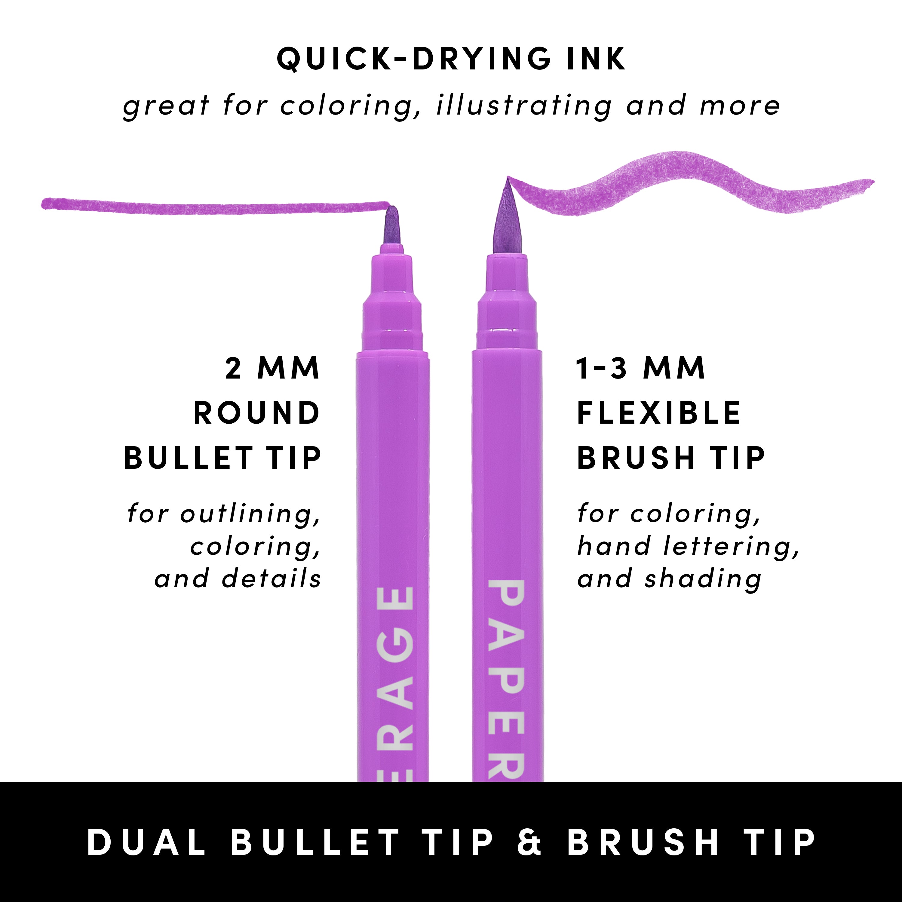 28 Pack Dual Tip Brush Pen Markers (1-3mm Flexible Tip + 2mm Round Tip)