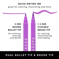 28 Pack Dual Tip Brush Pen Markers (1-3mm Flexible Tip + 2mm Round Tip)