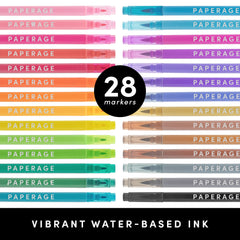 28 Pack Dual Tip Brush Pen Markers (1-3mm Flexible Tip + 2mm Round Tip)