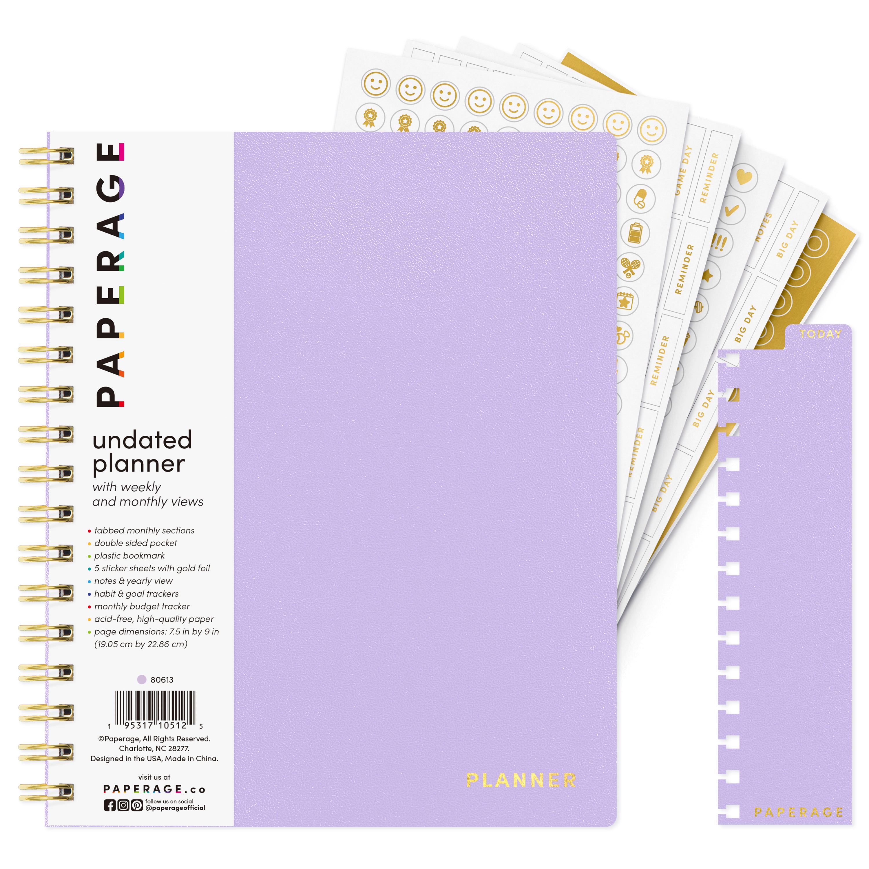 Undated Weekly & Monthly Planner, Spiral Bound, Hardcover (7.5 in x 9 in)