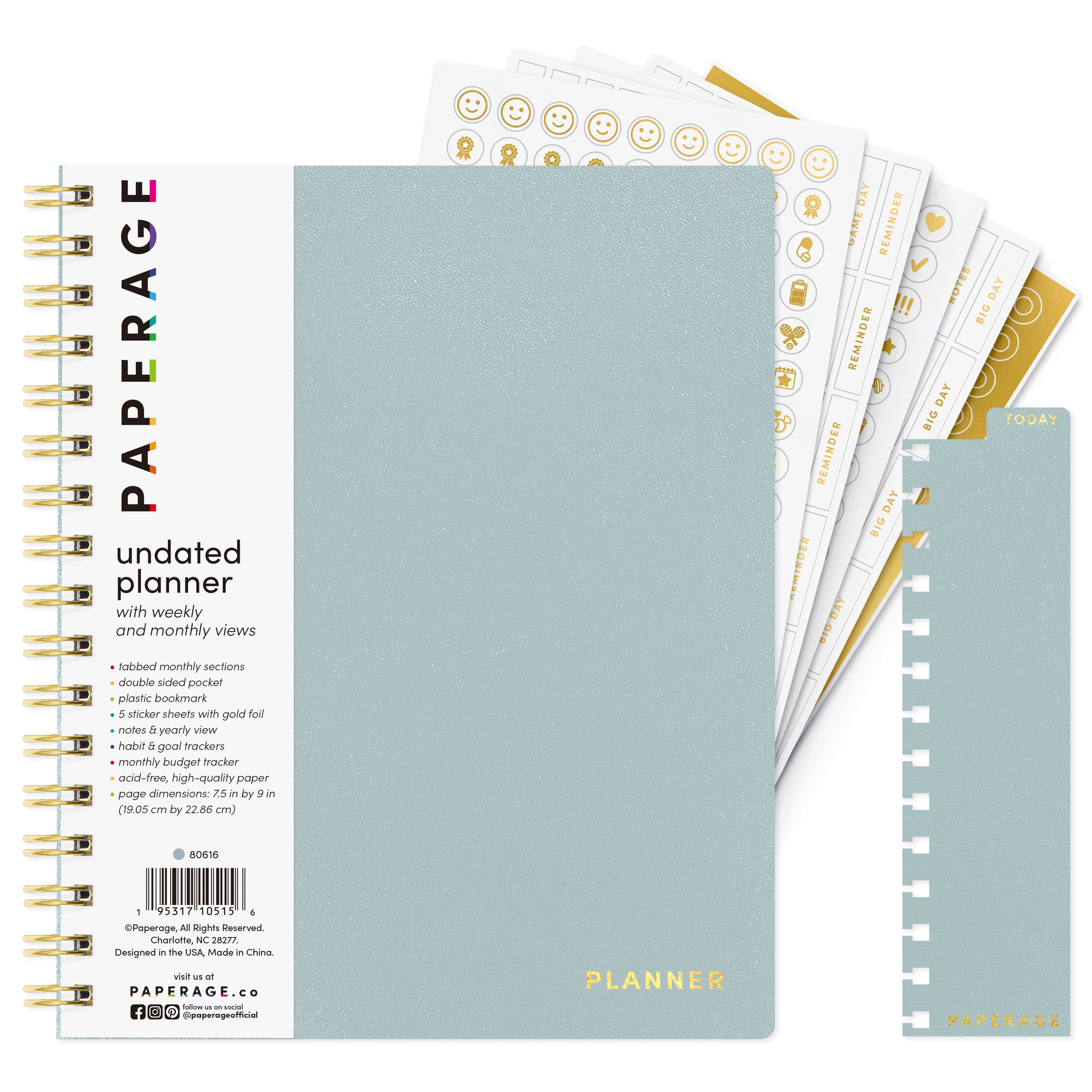 Undated Weekly & Monthly Planner, Spiral Bound, Hardcover (7.5 in x 9 in)