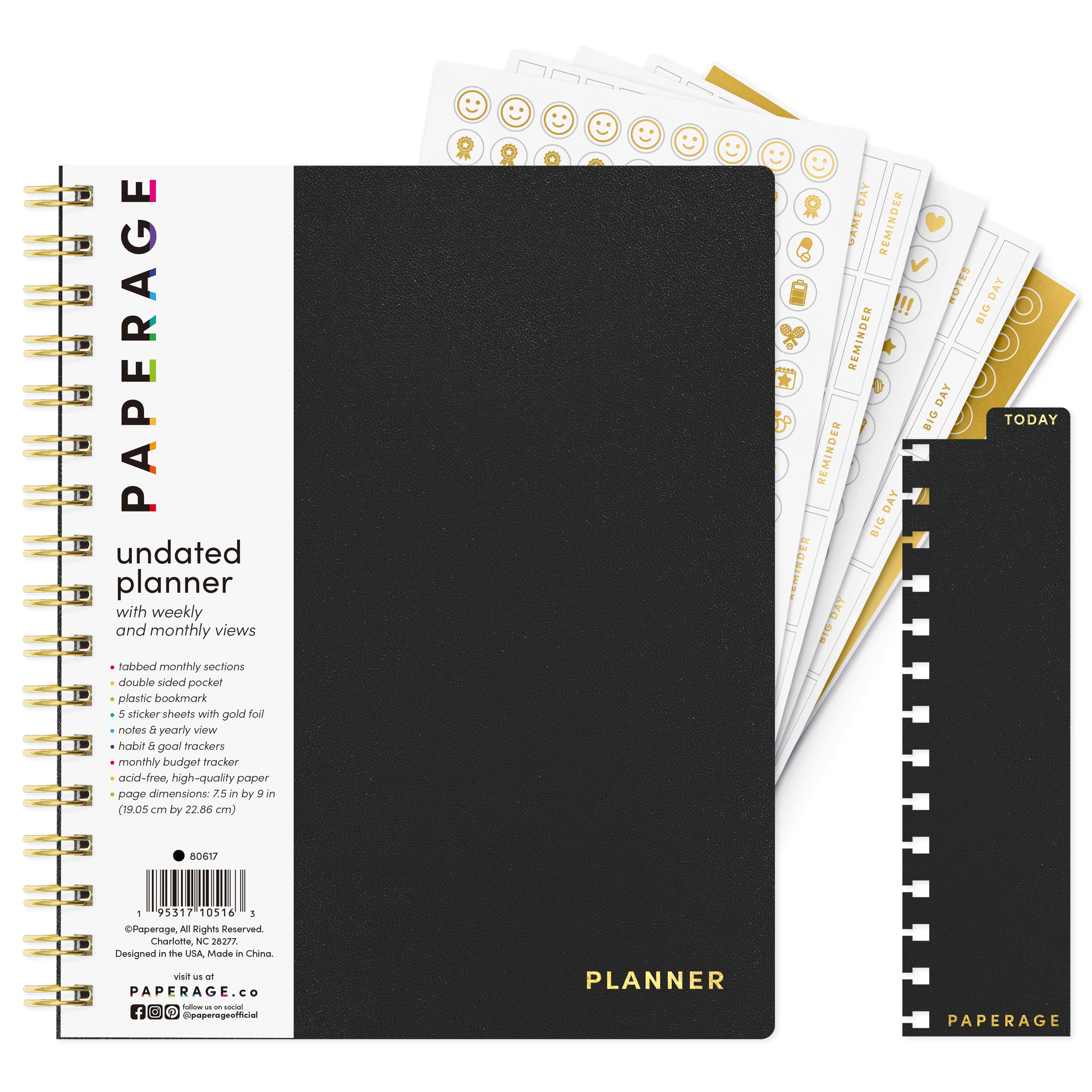 Undated Weekly & Monthly Planner, Spiral Bound, Hardcover (7.5 in x 9 in)
