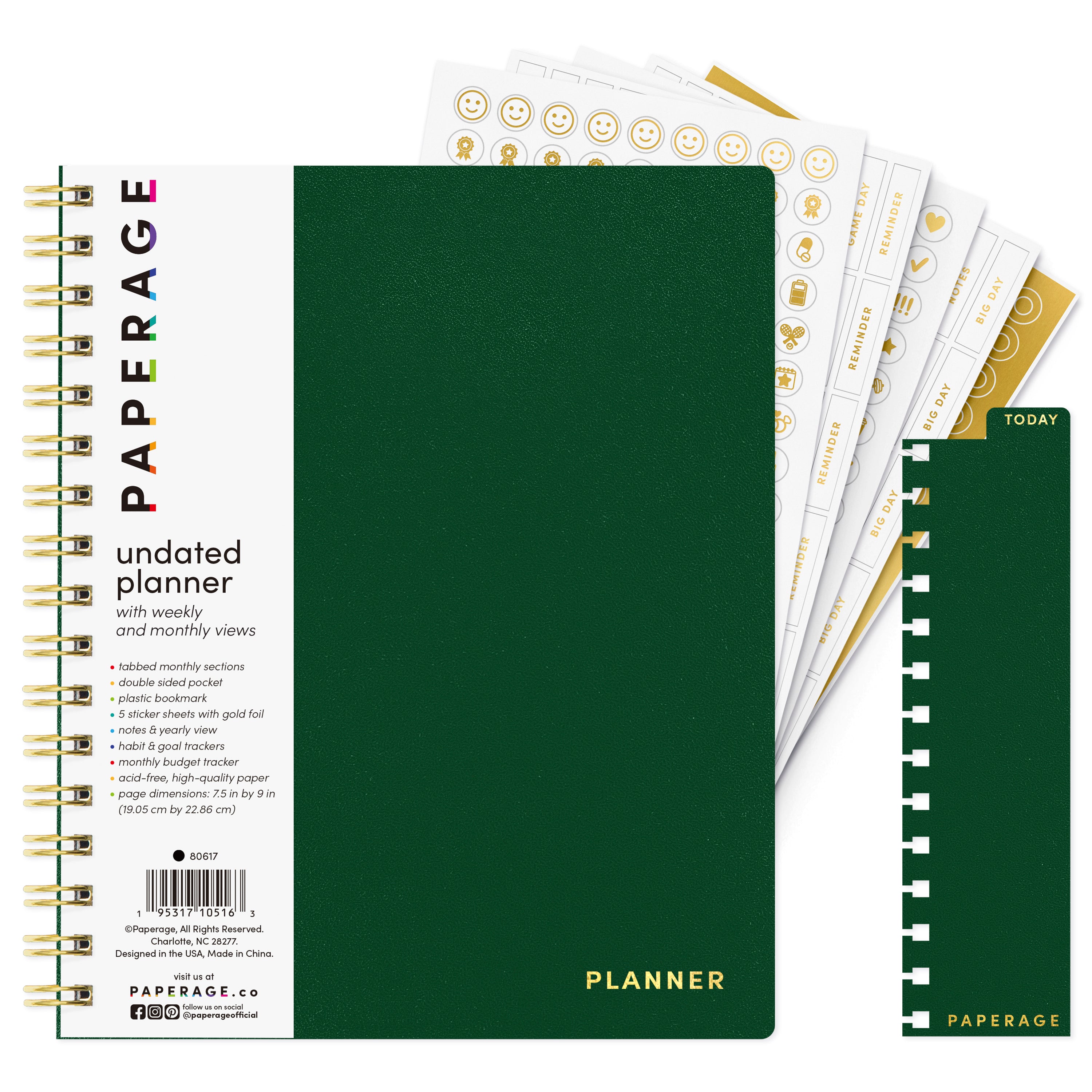 Undated Weekly & Monthly Planner, Spiral Bound, Hardcover (7.5 in x 9 in)