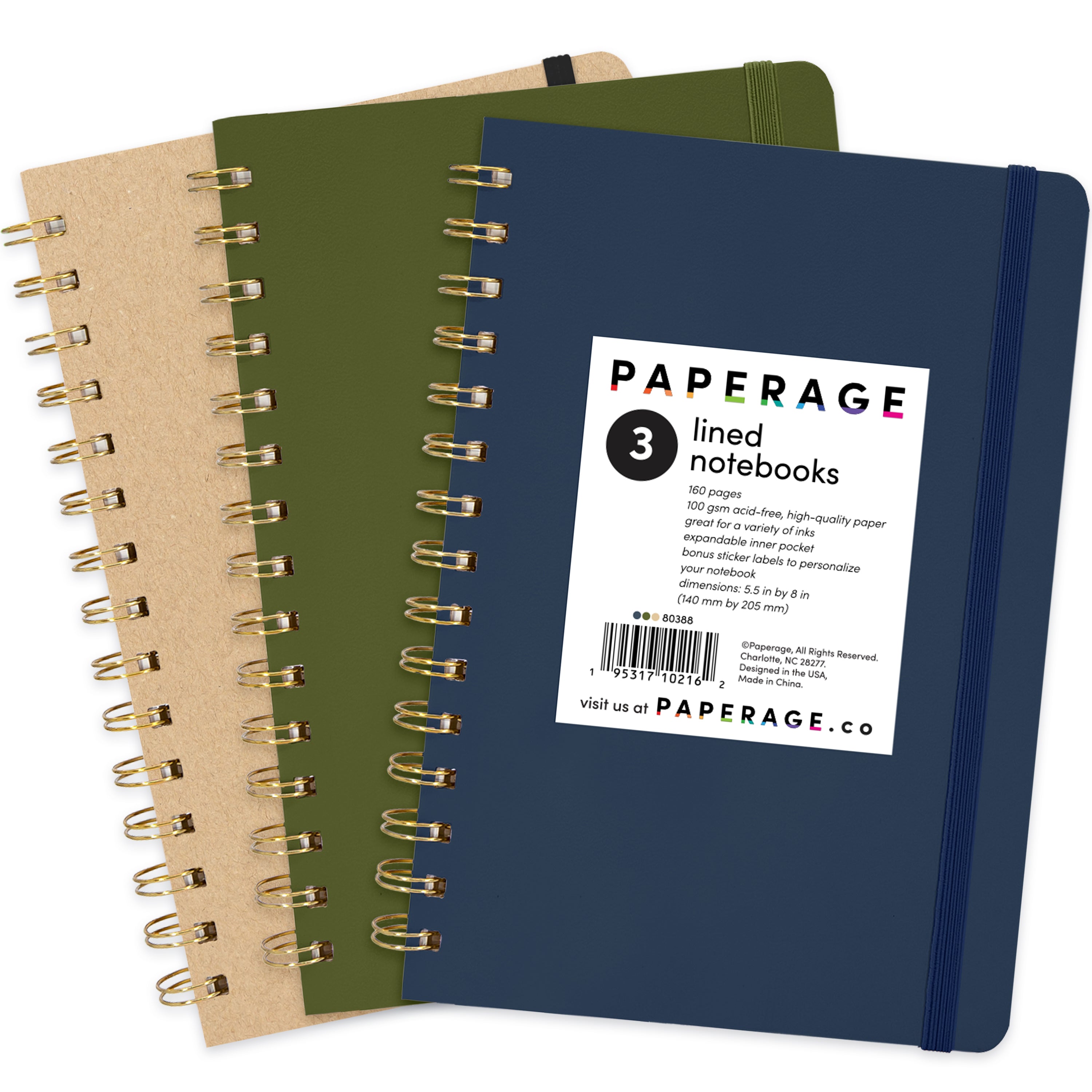 3 Pack Assorted Color Lined Journal Notebooks, Spiral Bound, Hardcover (5.5 in x 8 in)
