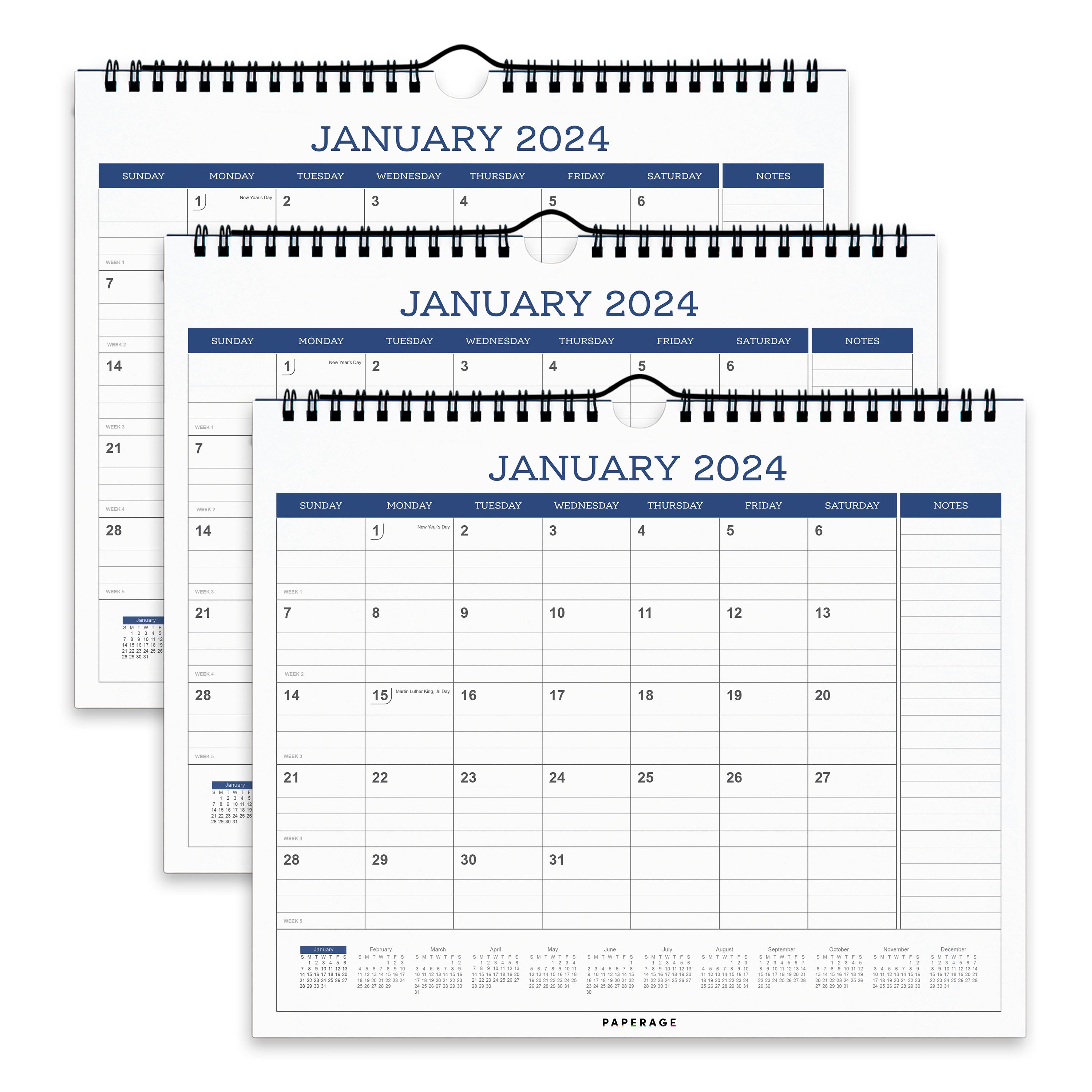 3 Pack Small Calendars - Minimalist Wall and Desk Calendar (9 in x 11 in)