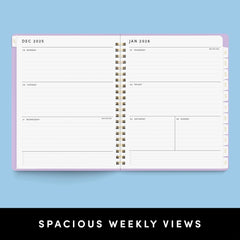 2026 Spiral Planner, Weekly & Monthly Layouts with Notes – Medium or Large Size