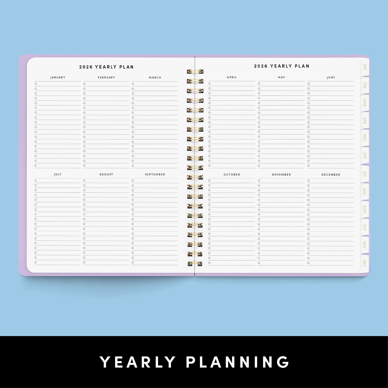 2026 Spiral Planner, Weekly & Monthly Layouts with Notes – Medium or Large Size