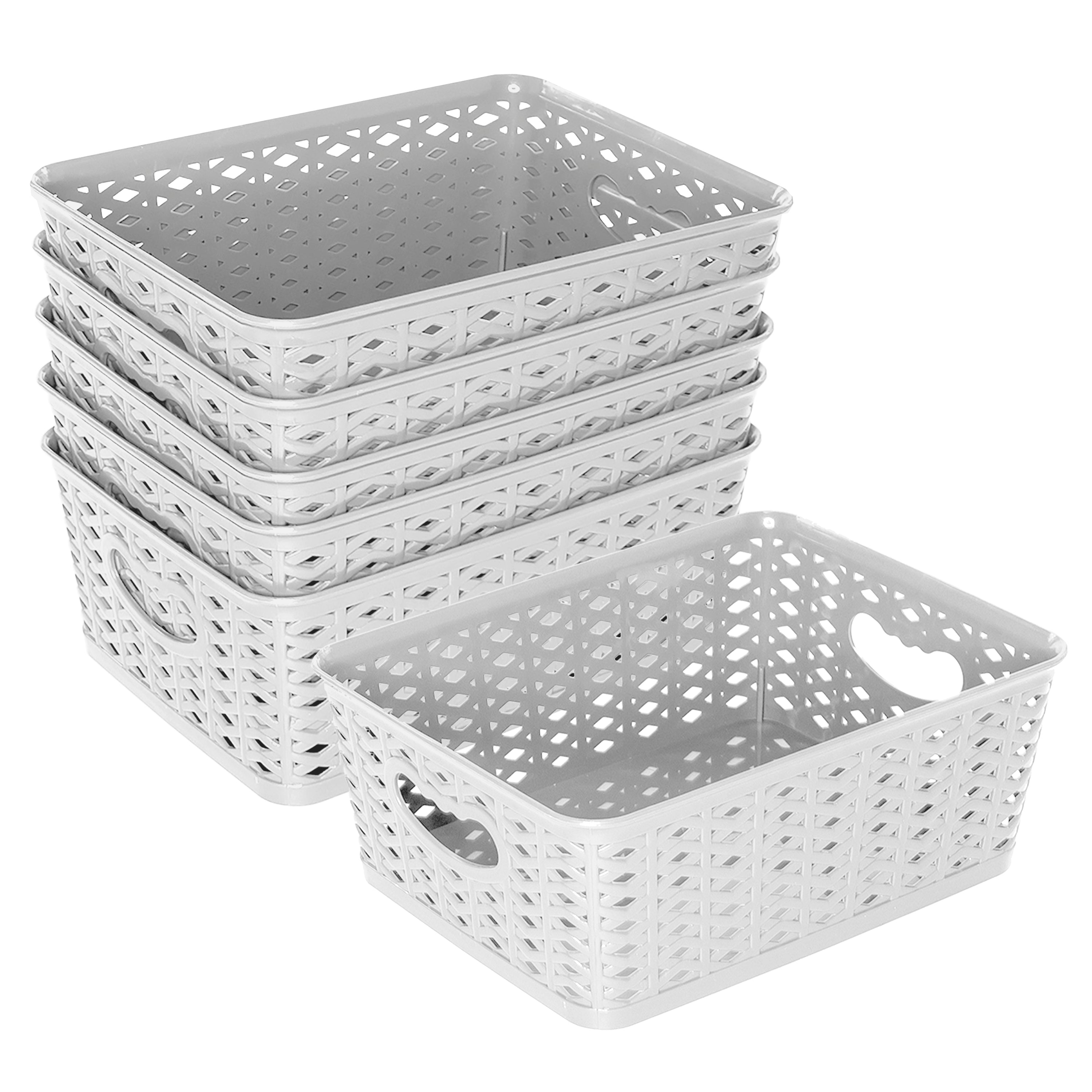 Pantry Storage Baskets Bin Small Plastic Gray Basket 6 Packs