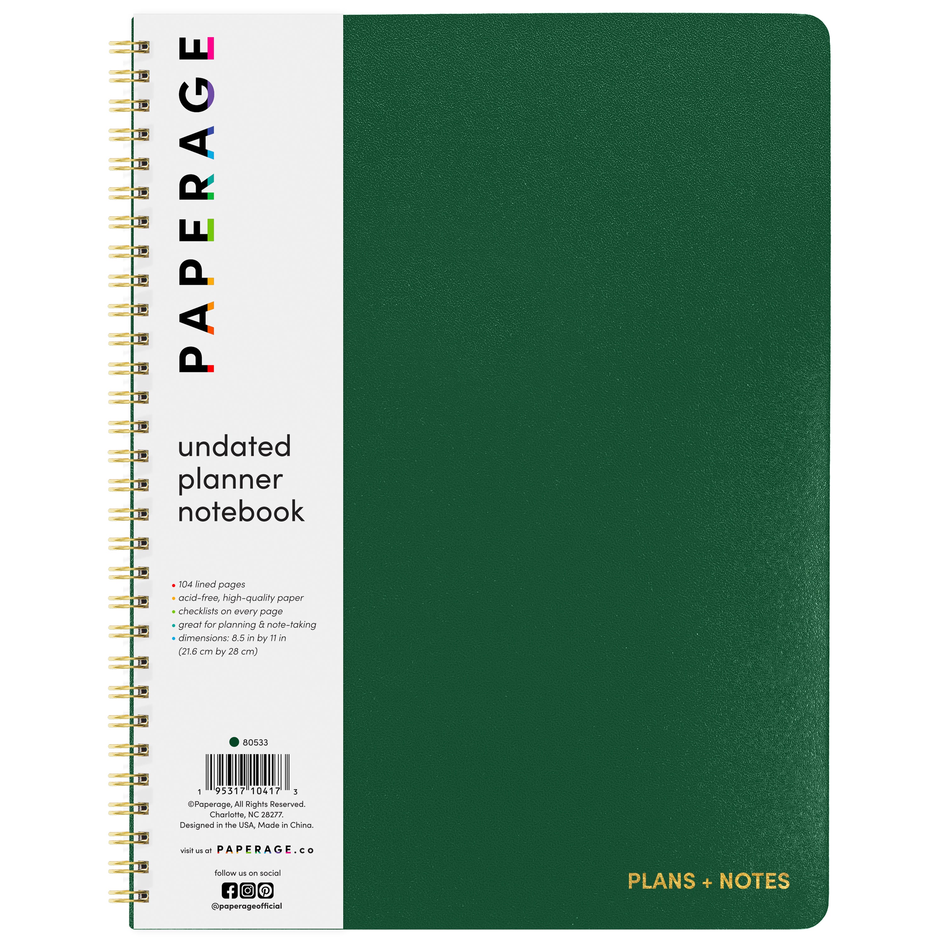 Undated Planner Notebook, Spiral Bound Softcover (8.5 in x 11 in)