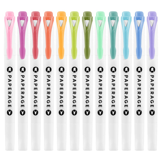 12 Pack Dual Tip Highlighters (4.0 mm Chisel Tip + 2.0 mm Round Tip)
