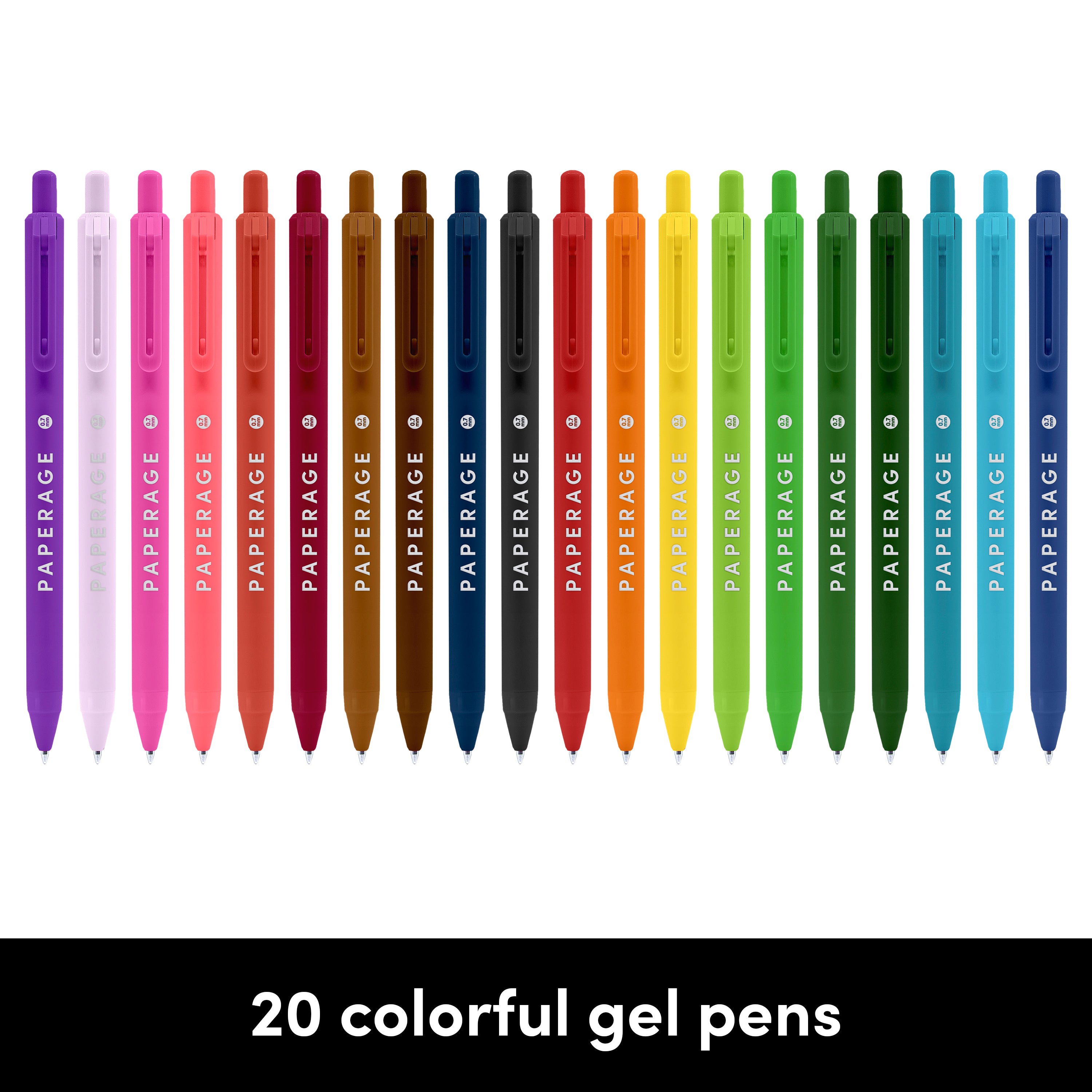 20 Pack Retractable Gel Pens (Rainbow, 0.7 mm, Medium Tip)