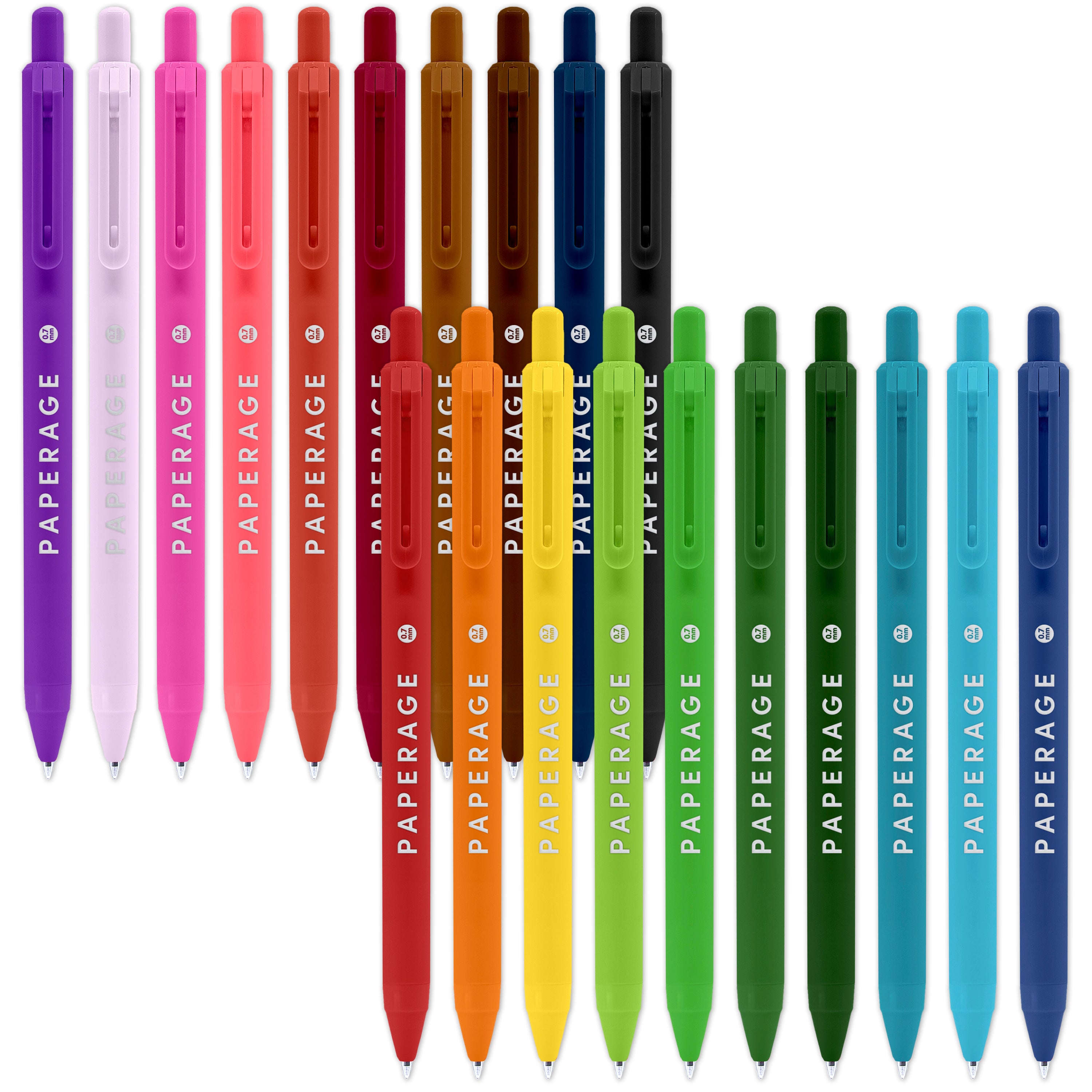 20 Pack Retractable Gel Pens (Rainbow, 0.7 mm, Medium Tip)