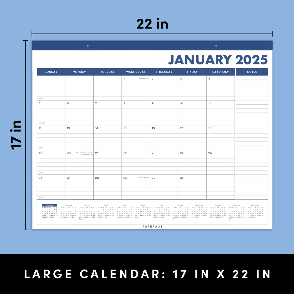2025 Large Calendar, Minimalist Wall and Desk Calendar (17 in x 22 in) Paperage