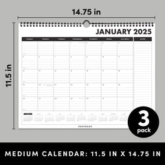 2025 3 Pack Medium Calendars, Minimalist Wall and Desk Calendars (11.5 in x 14.75 in)