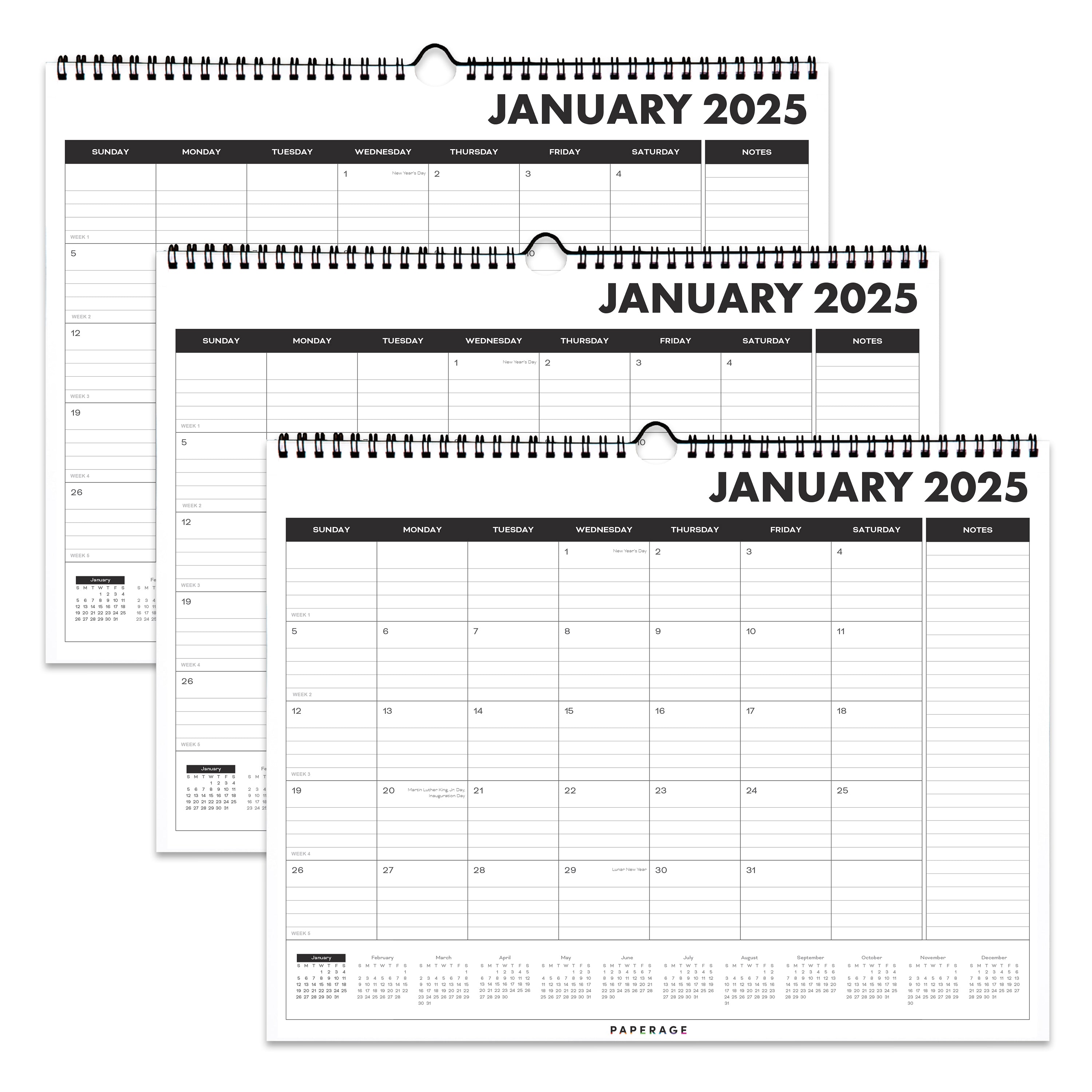 2025 3 Pack Medium Calendars, Minimalist Wall and Desk Calendars (11.5 in x 14.75 in)