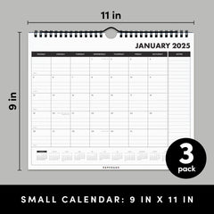 2025 3 Pack Small Calendars, Minimalist Wall and Desk Calendar (9 in x 11 in)