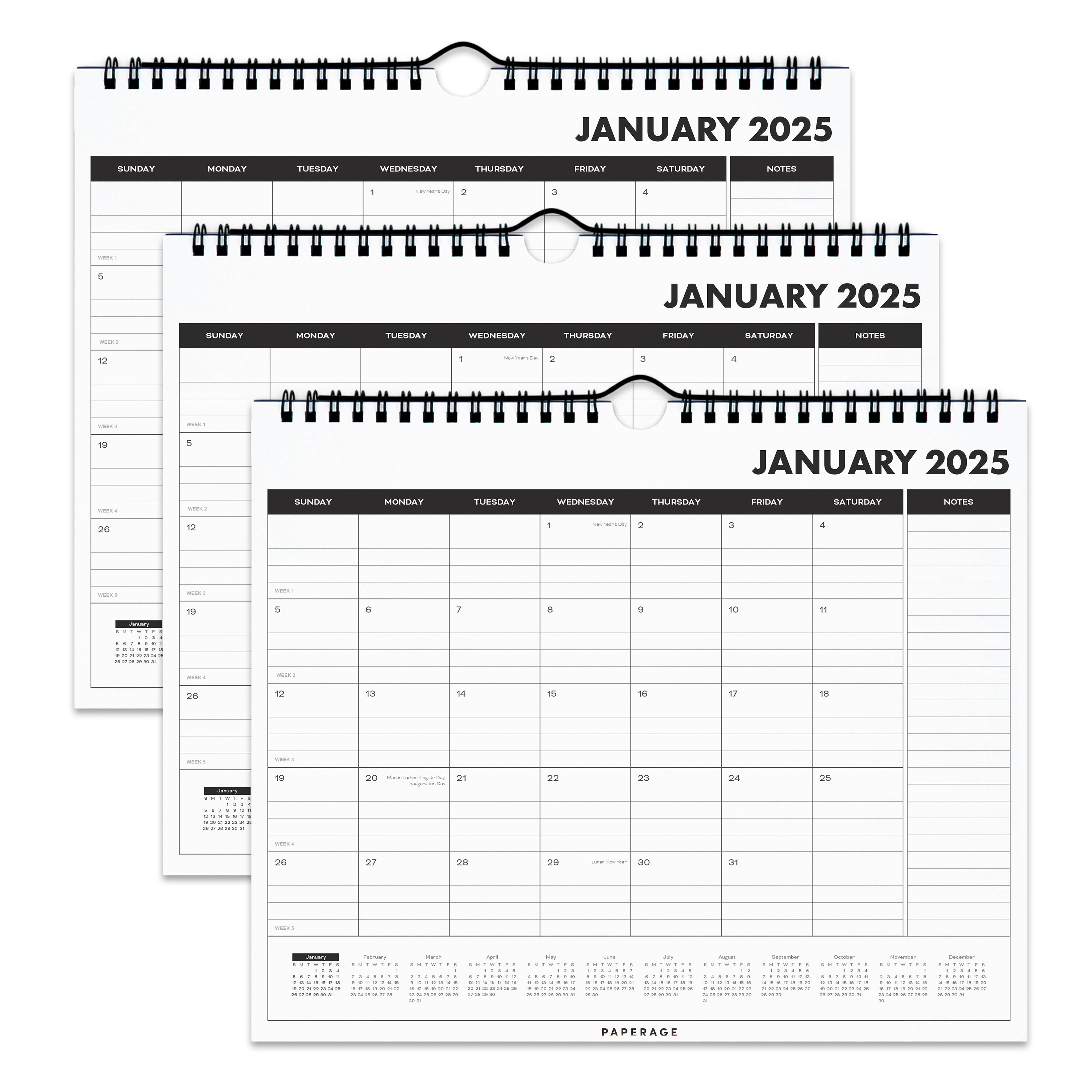 2025 3 Pack Small Calendars, Minimalist Wall and Desk Calendar (9 in x 11 in)