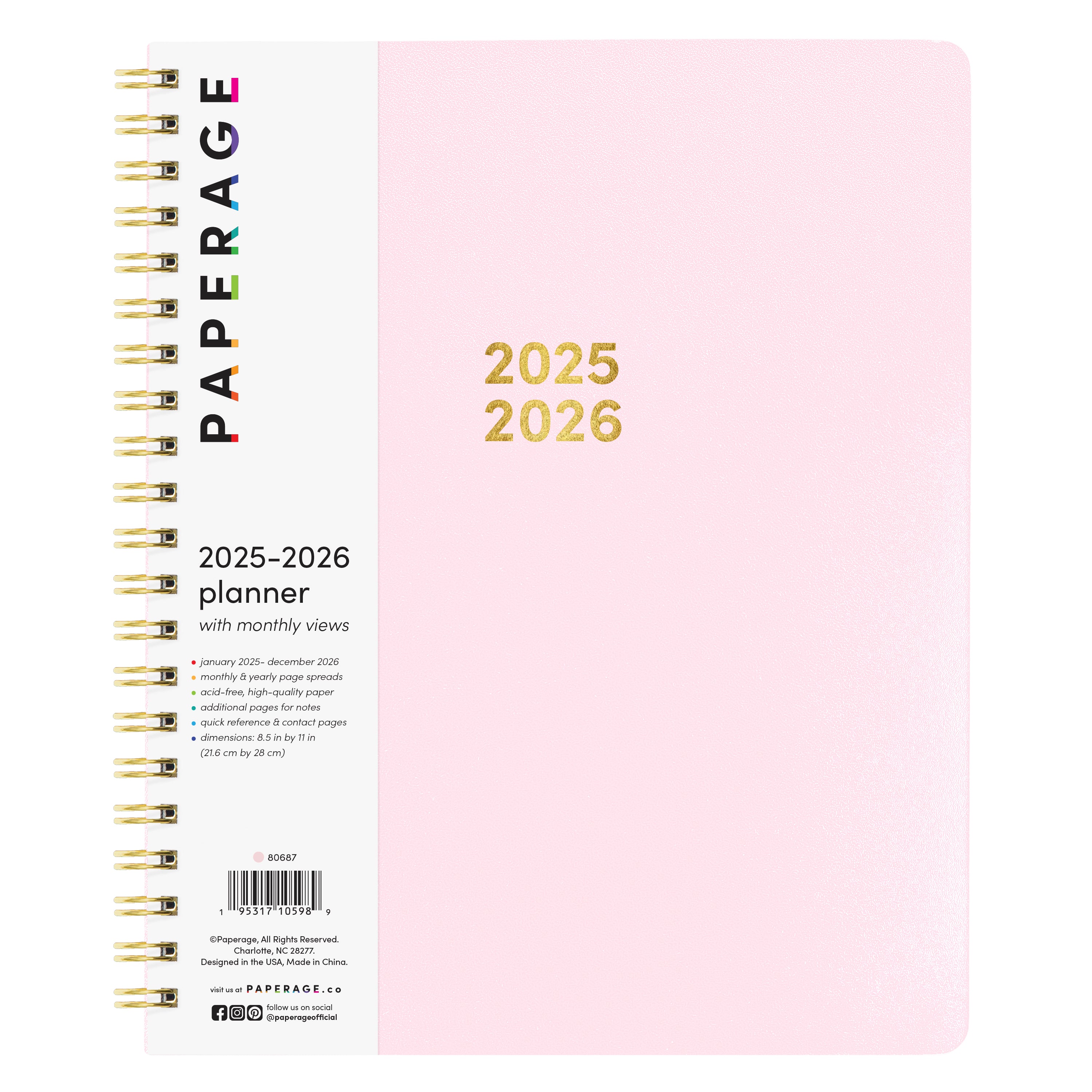 2025-2026 2 Year Planner, Spiral Bound, Flexible Cover (9 in x 11 in)