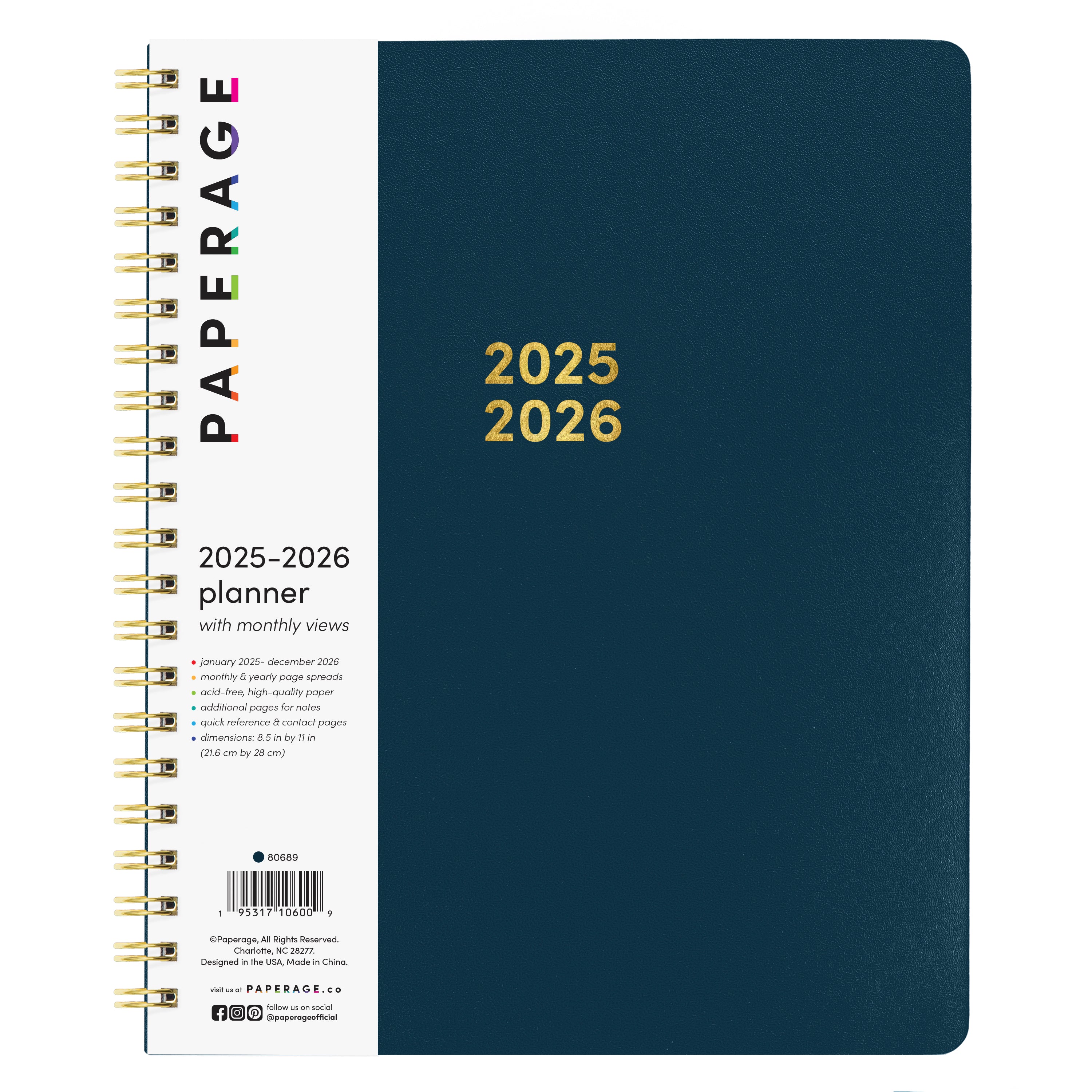 2025-2026 2 Year Planner, Spiral Bound, Flexible Cover (9 in x 11 in)