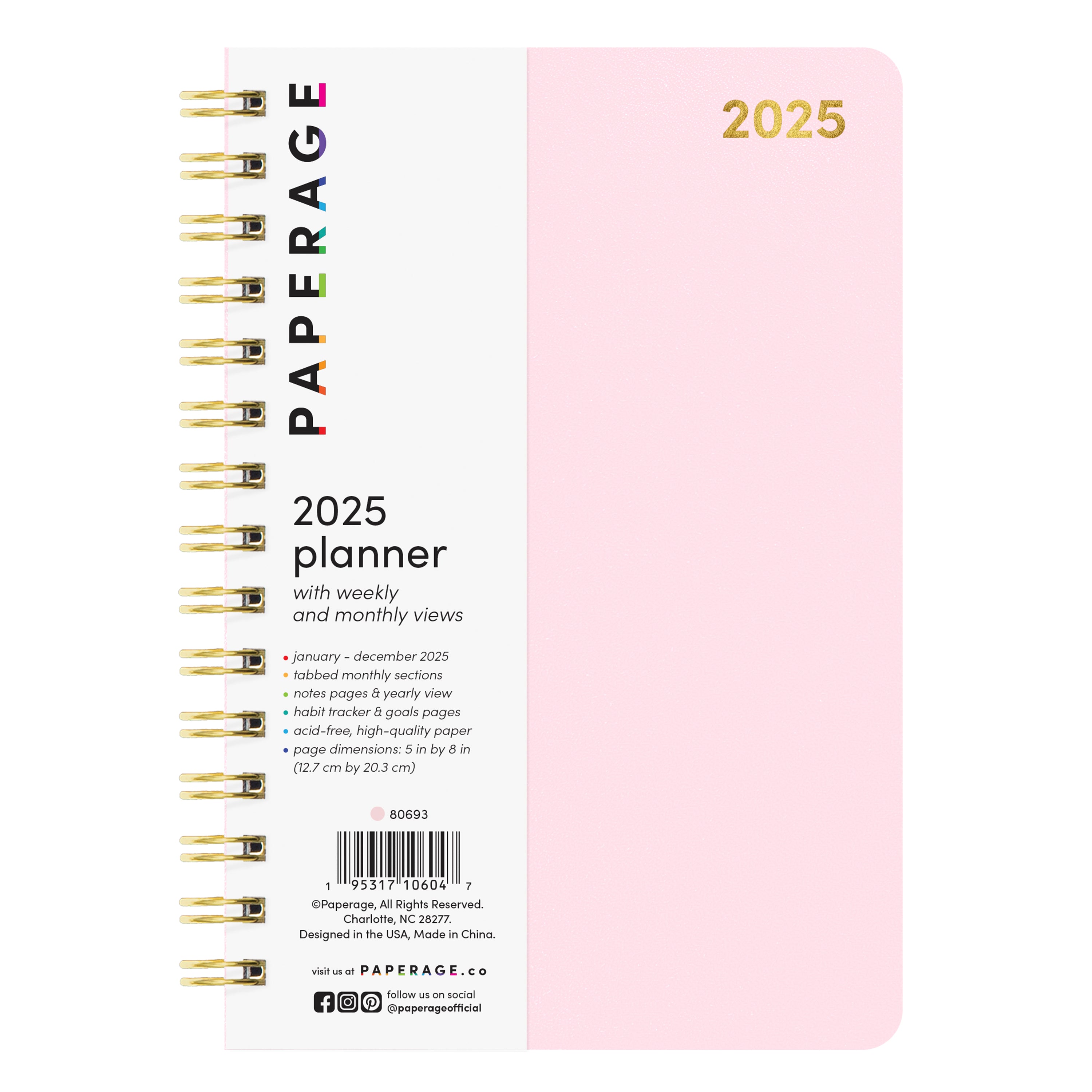 2025 Small Weekly & Monthly Planner, Spiral Bound, Flexible Cover (5.5 in x 8 in)