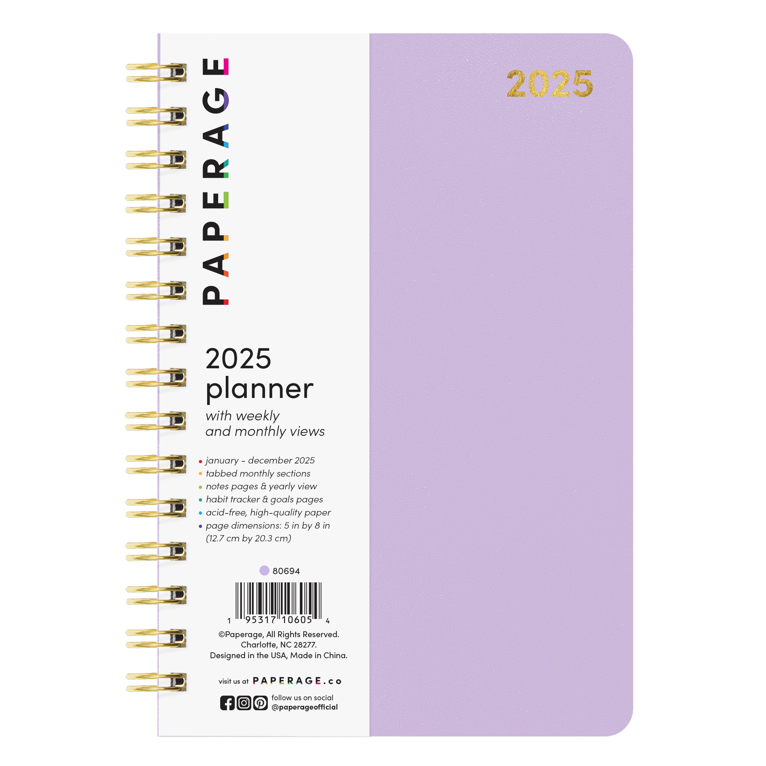 2025 Small Weekly & Monthly Planner, Spiral Bound, Flexible Cover (5.5 in x 8 in)