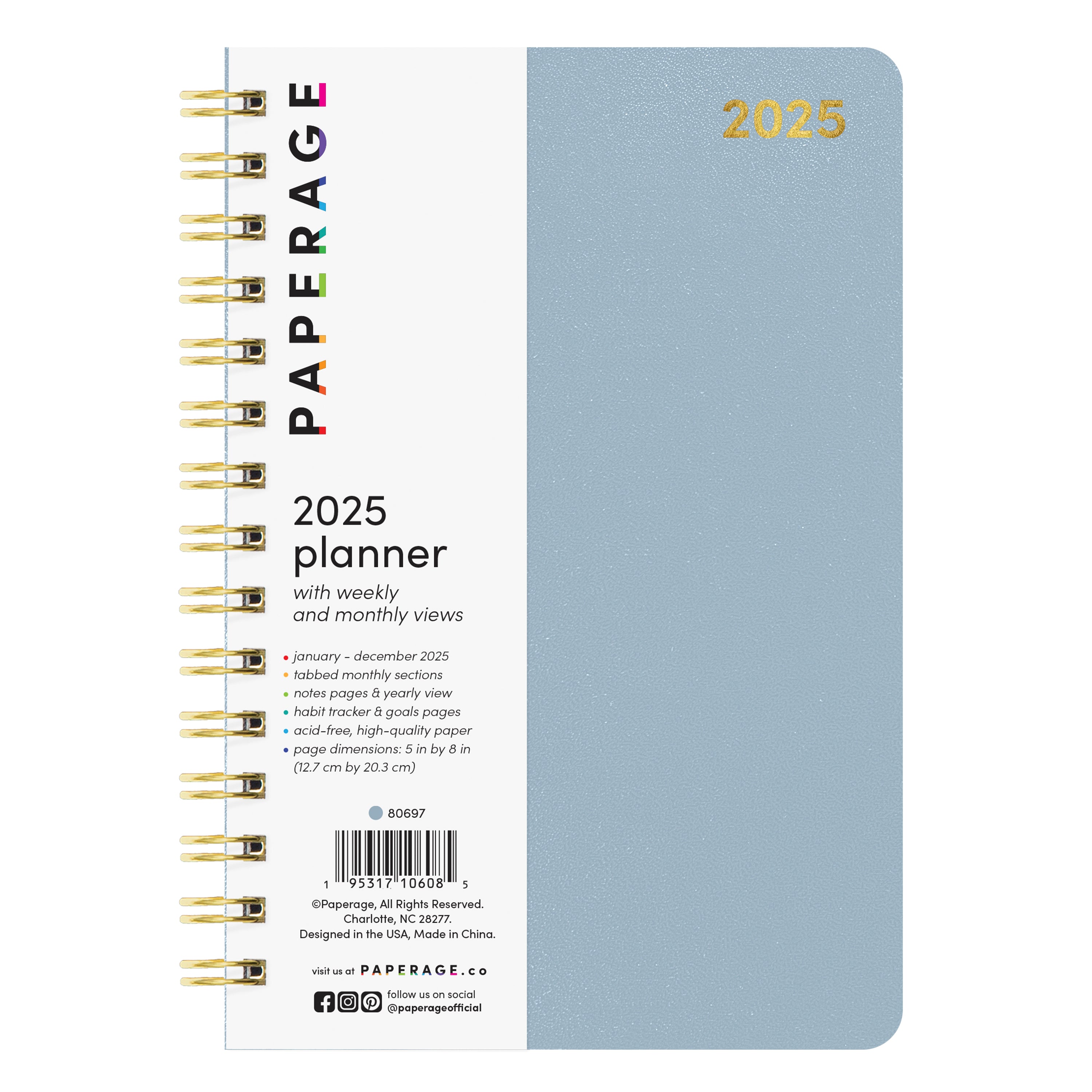 2025 Small Weekly & Monthly Planner, Spiral Bound, Flexible Cover (5.5 in x 8 in)