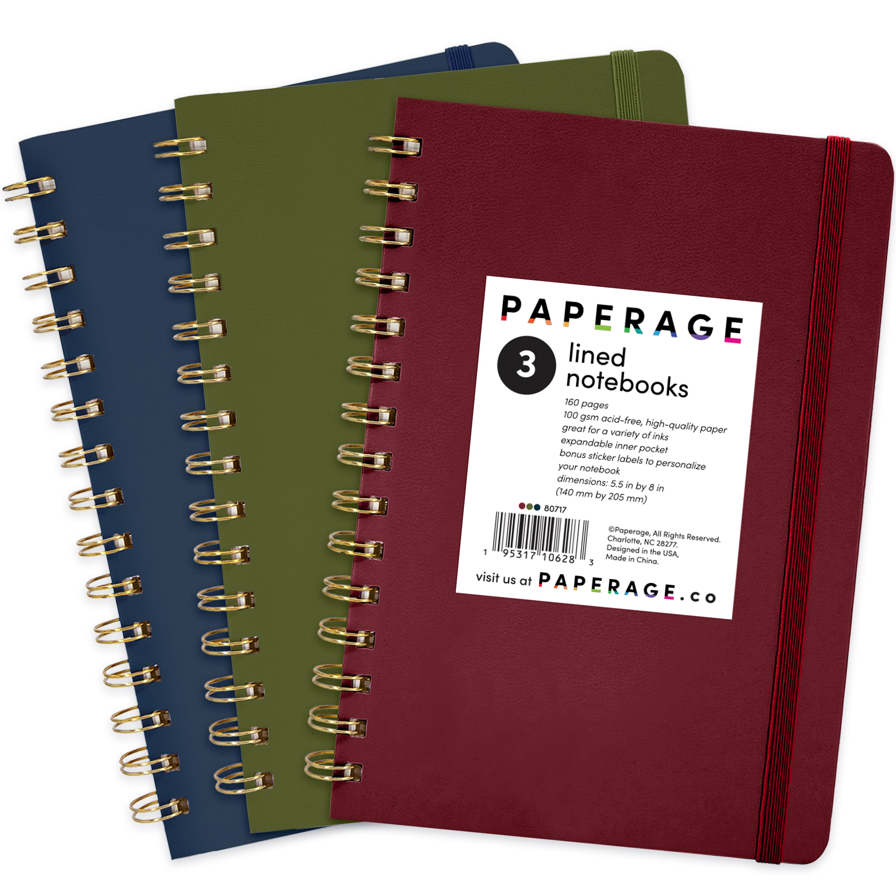 3 Pack Assorted Color Lined Journal Notebooks, Spiral Bound, Hardcover (5.5 in x 8 in)