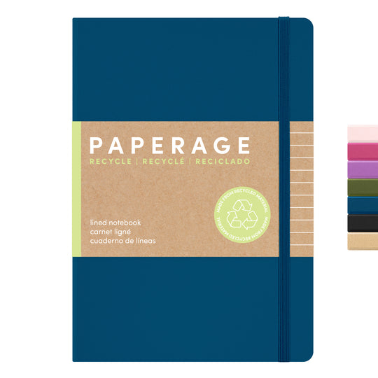 PAPERAGE Recycled Lined Journal Notebook, 160 Pages, Medium 5.6 inches x 8 inches - 100 GSM Thick Paper, Hardcover