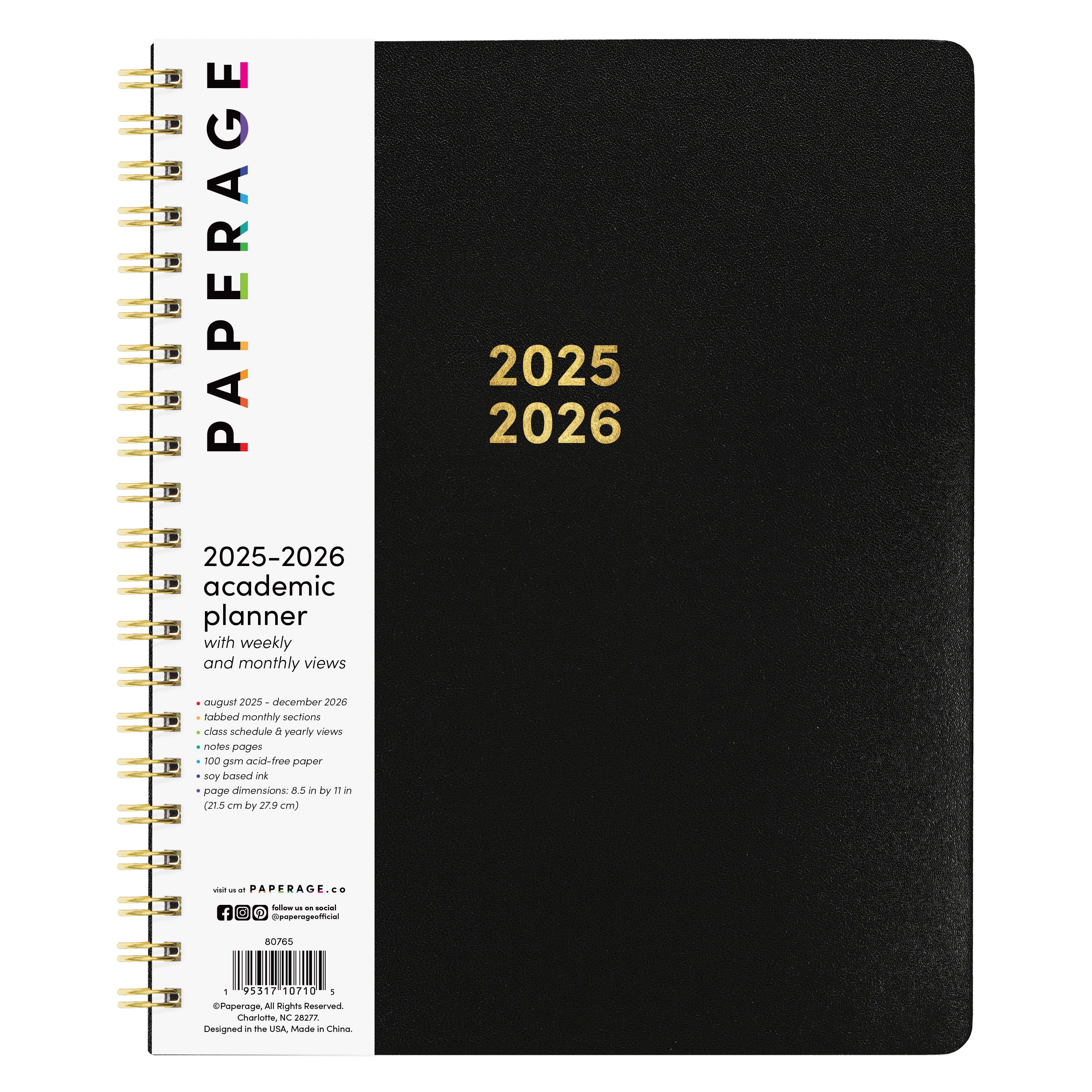 PAPERAGE 17 Month Academic Planner 2025-2026, Weekly & Monthly Spreads, August 2025 - December 2026, Large (8.5 in x 11 in)