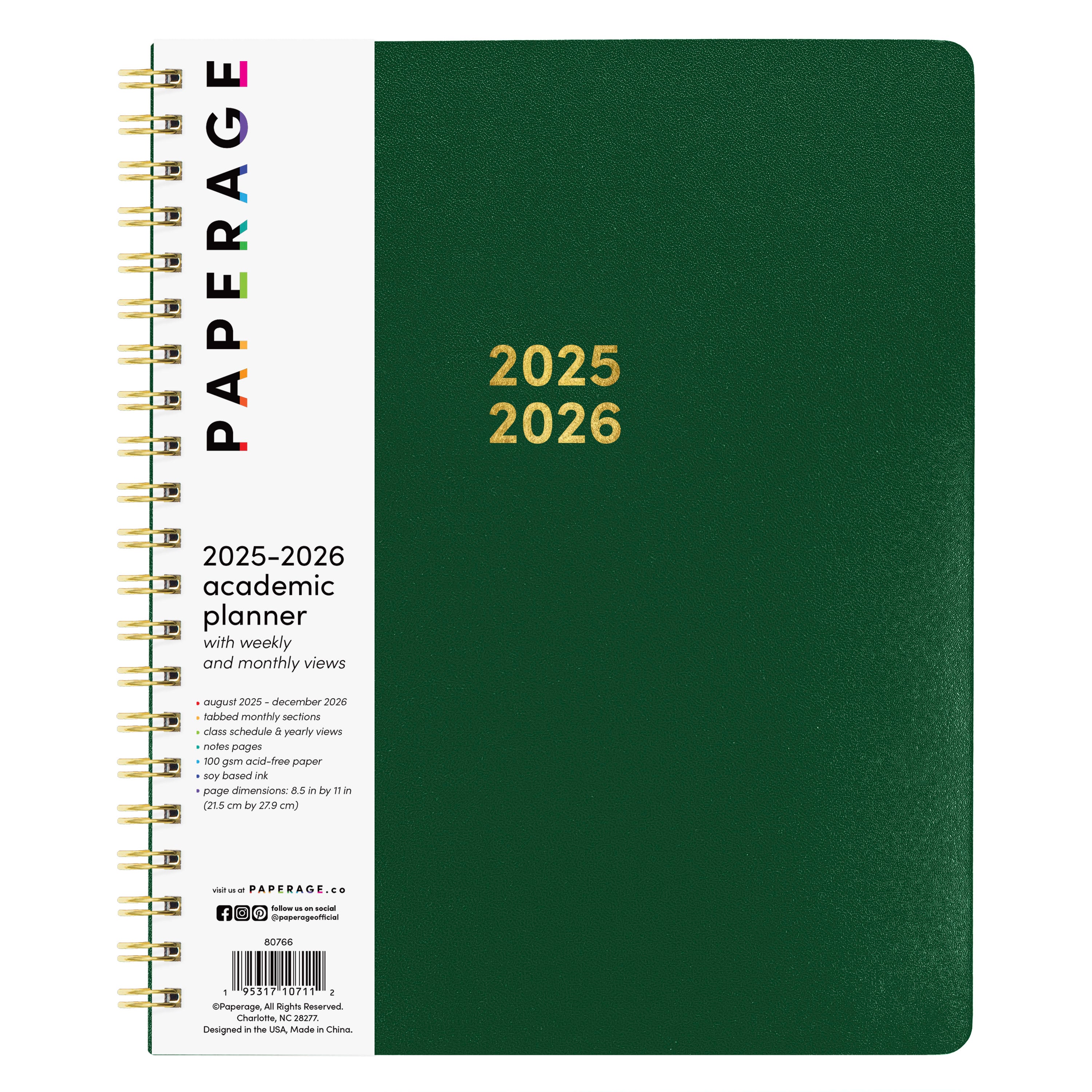 PAPERAGE 17 Month Academic Planner 2025-2026, Weekly & Monthly Spreads, August 2025 - December 2026, Large (8.5 in x 11 in)