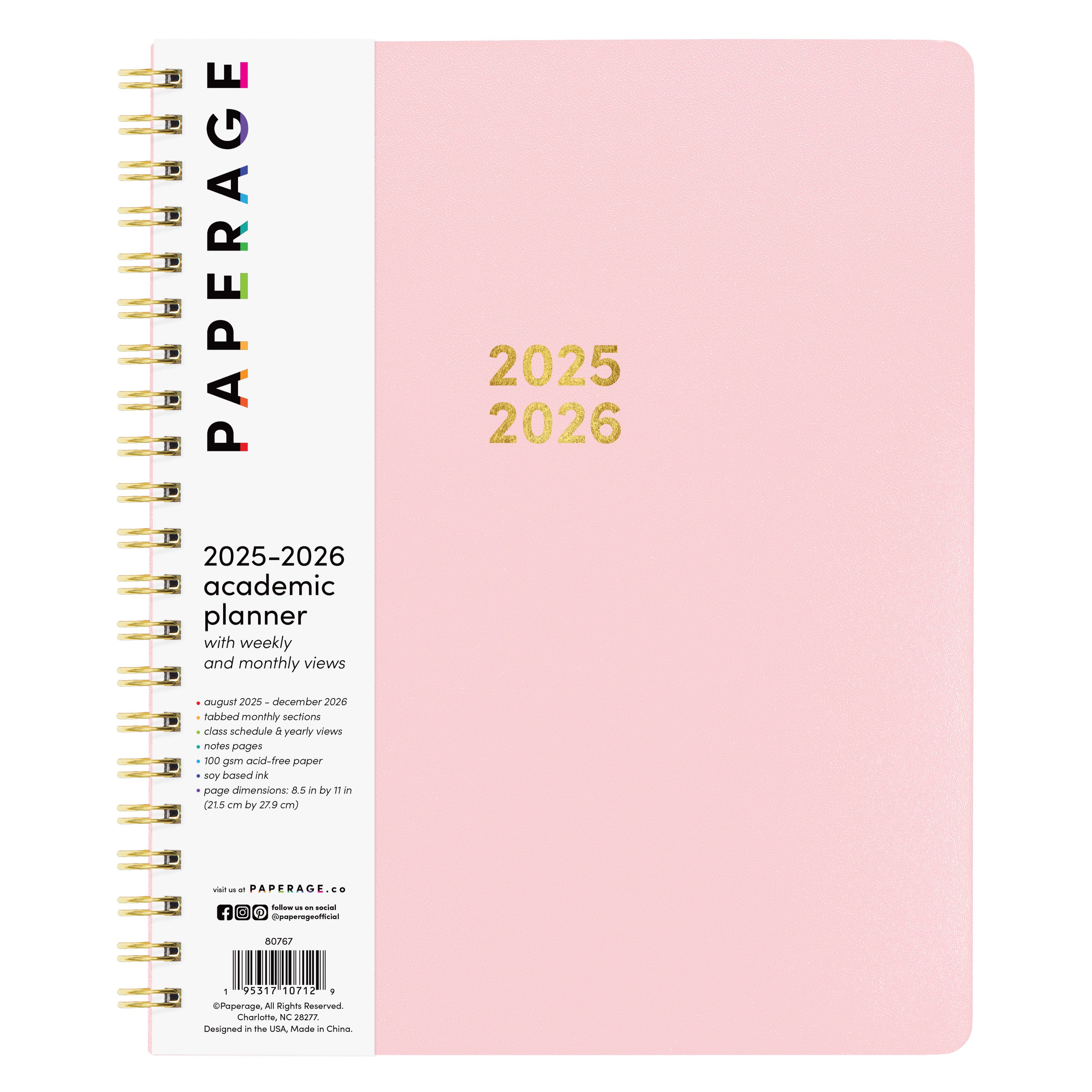 PAPERAGE 17 Month Academic Planner 2025-2026, Weekly & Monthly Spreads, August 2025 - December 2026, Large (8.5 in x 11 in)