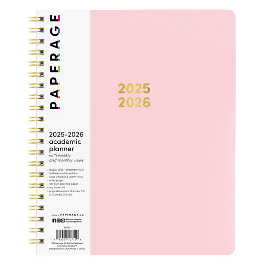 PAPERAGE 17 Month Academic Planner 2025-2026, Weekly & Monthly Spreads, August 2025 - December 2026, Large (8.5 in x 11 in)