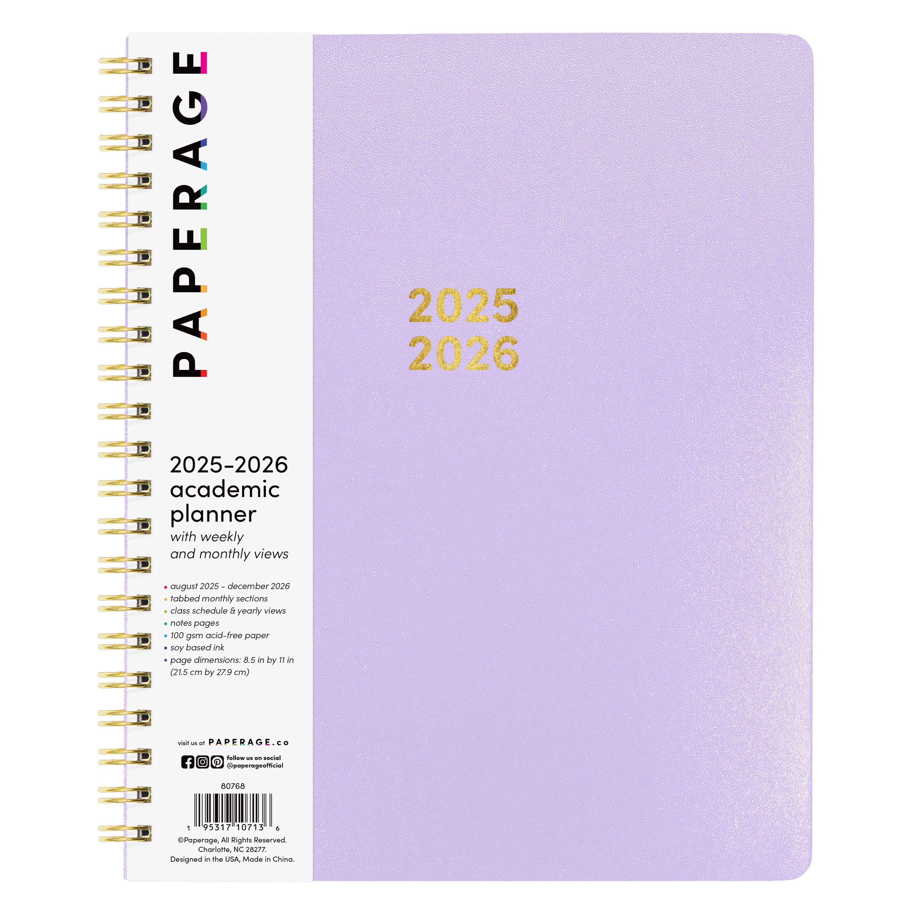 PAPERAGE 17 Month Academic Planner 2025-2026, Weekly & Monthly Spreads, August 2025 - December 2026, Large (8.5 in x 11 in)