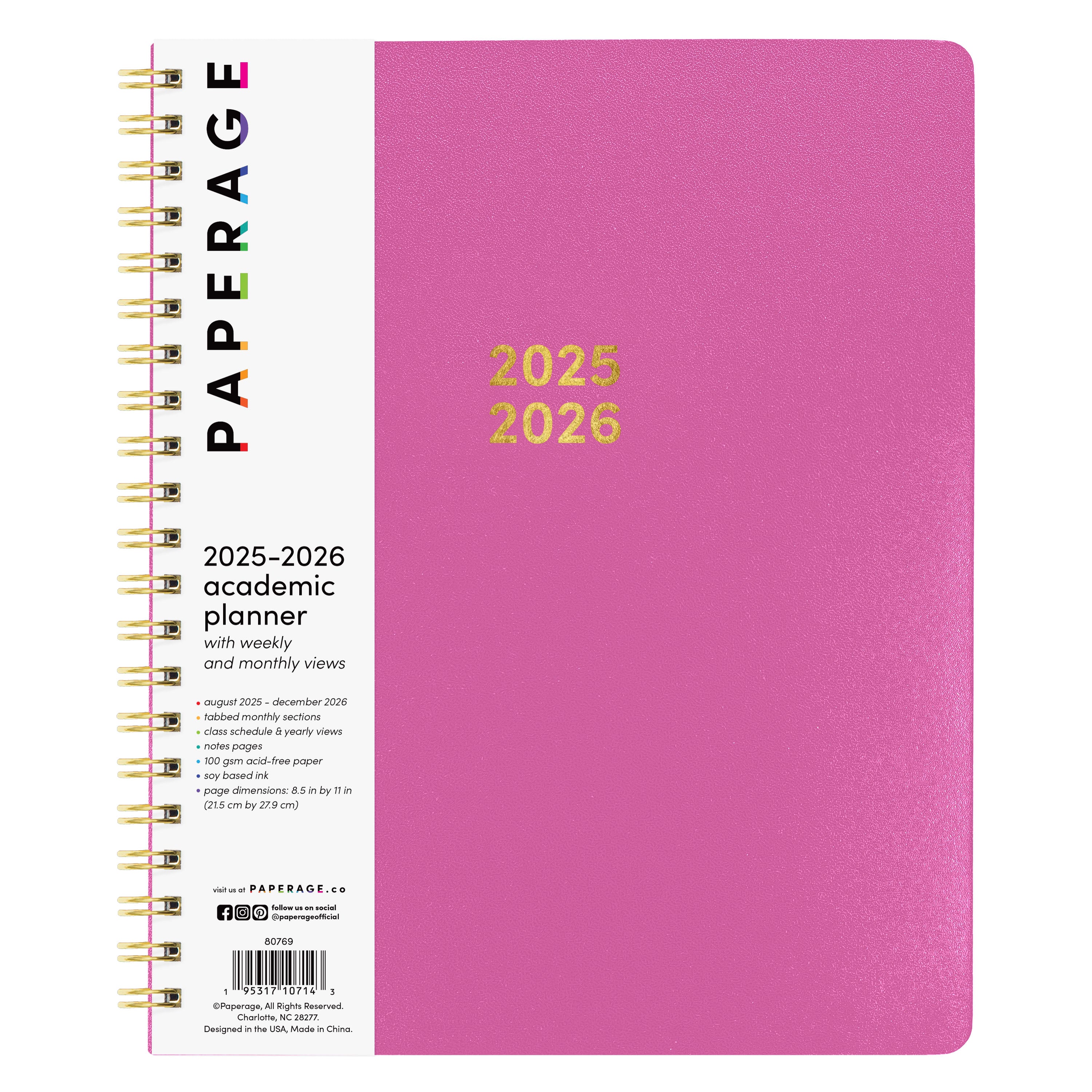 PAPERAGE 17 Month Academic Planner 2025-2026, Weekly & Monthly Spreads, August 2025 - December 2026, Large (8.5 in x 11 in)