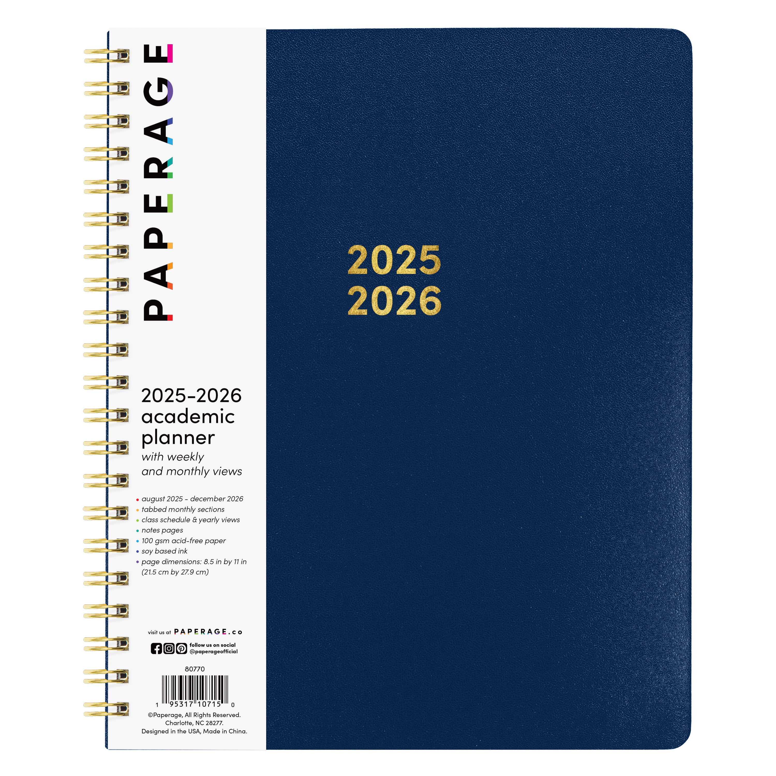 PAPERAGE 17 Month Academic Planner 2025-2026, Weekly & Monthly Spreads, August 2025 - December 2026, Large (8.5 in x 11 in)