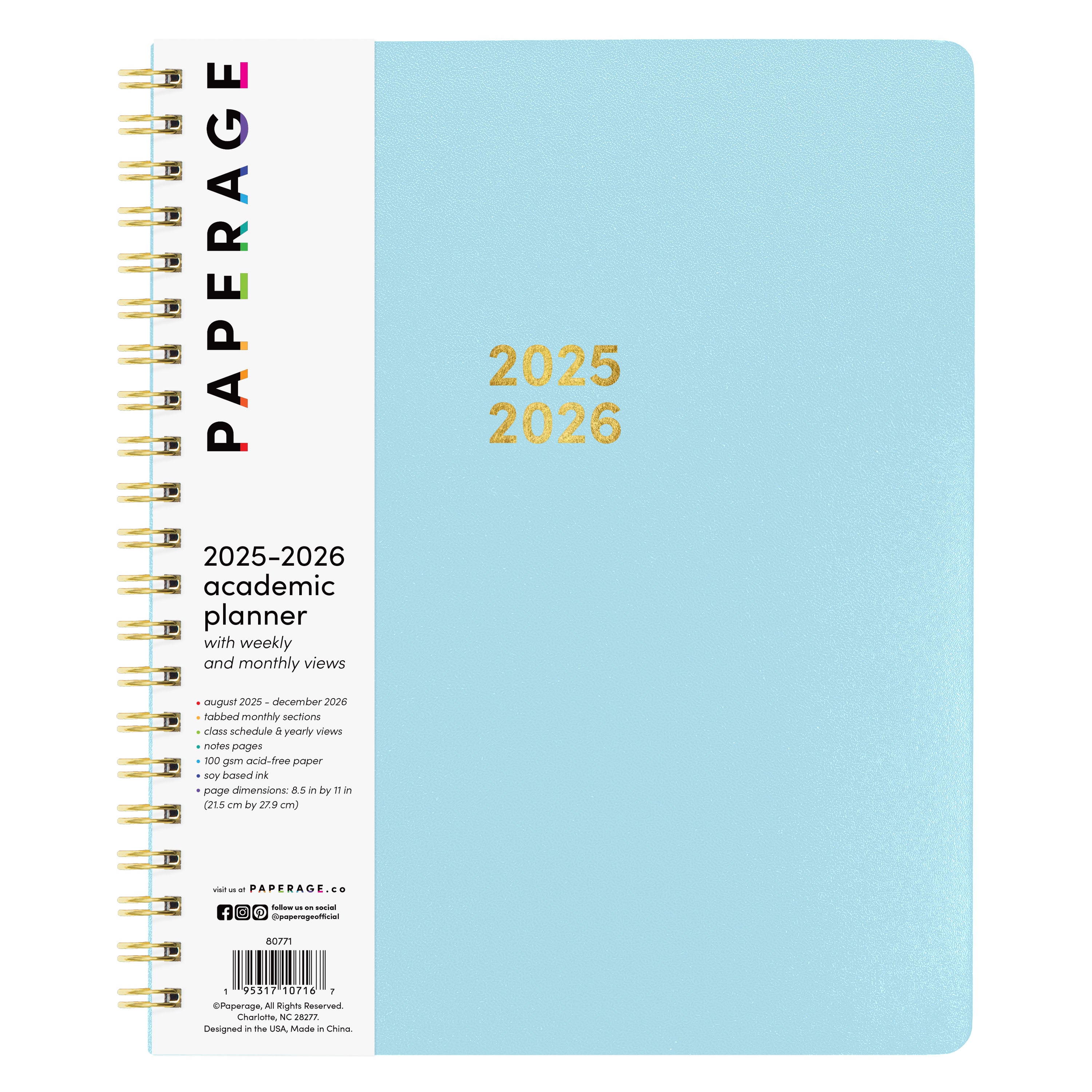 PAPERAGE 17 Month Academic Planner 2025-2026, Weekly & Monthly Spreads, August 2025 - December 2026, Large (8.5 in x 11 in)