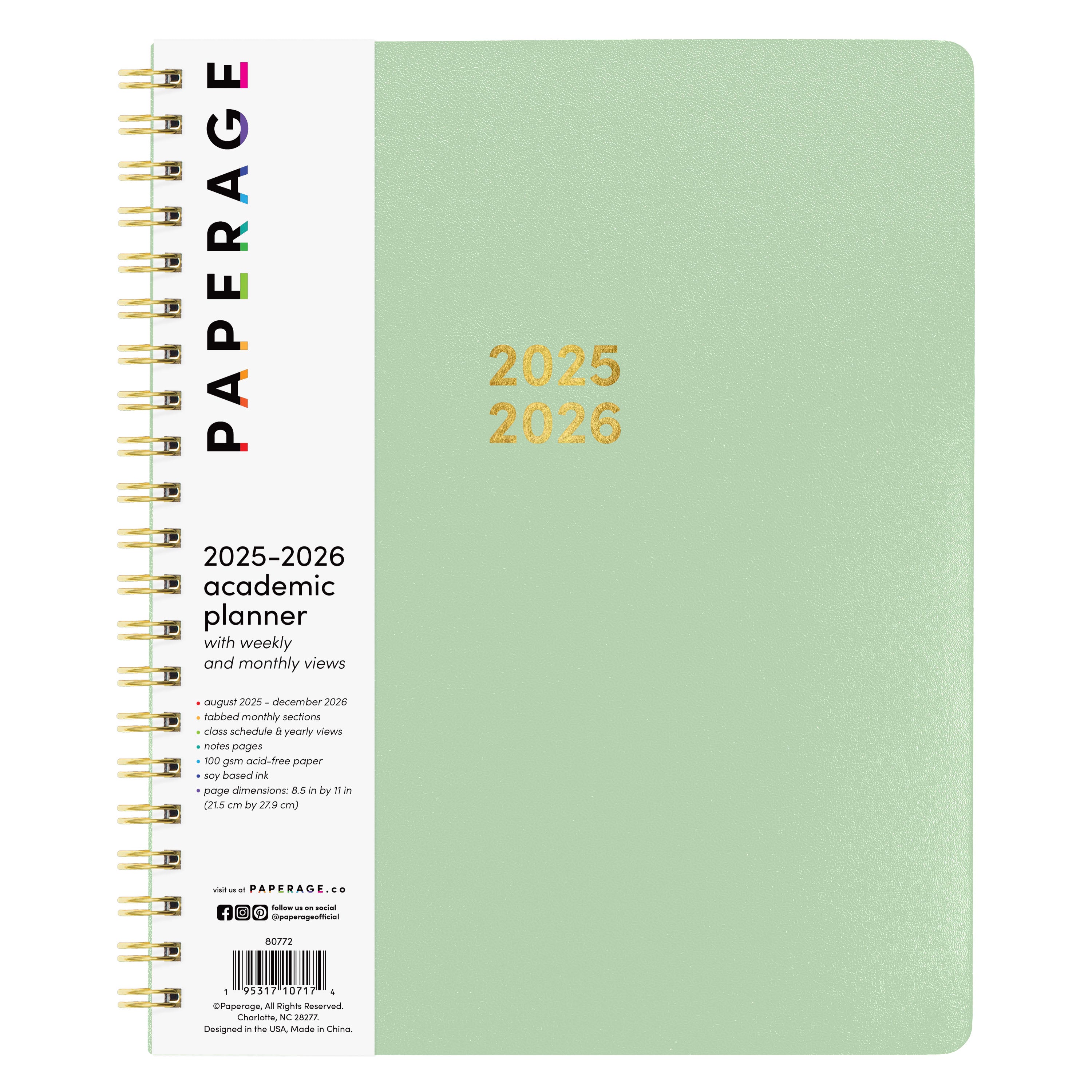 PAPERAGE 17 Month Academic Planner 2025-2026, Weekly & Monthly Spreads, August 2025 - December 2026, Large (8.5 in x 11 in)