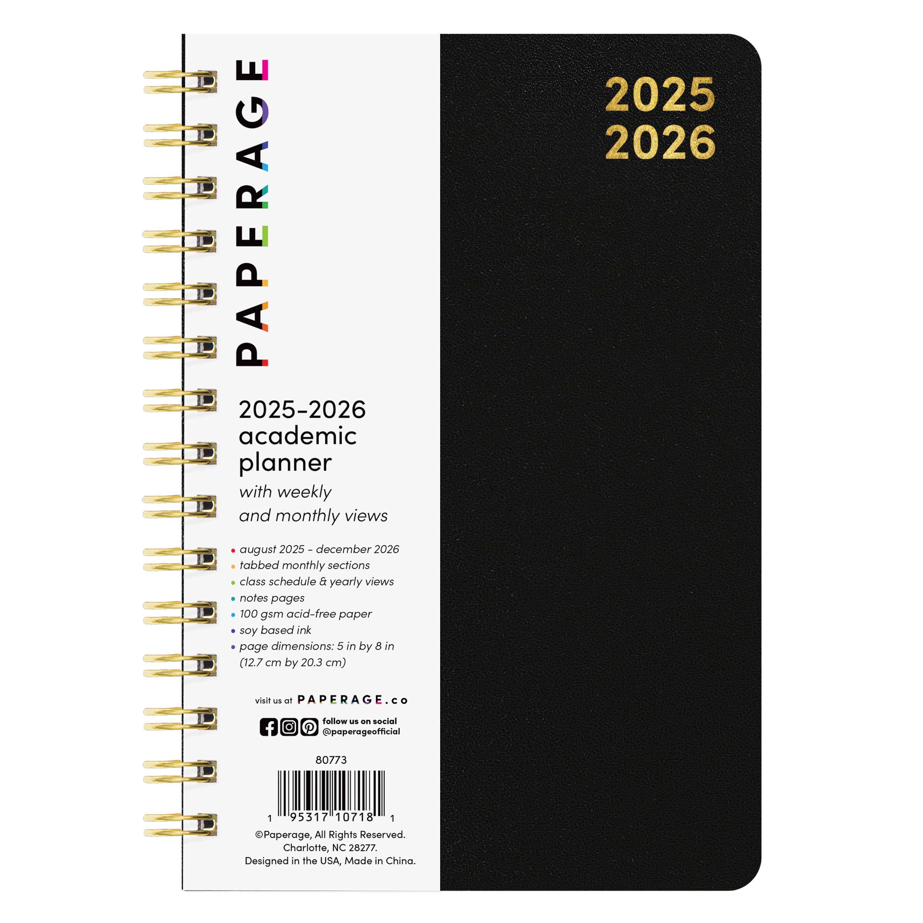 PAPERAGE 17 Month Academic Planner 2025-2026, Weekly & Monthly Spreads, August 2025 - December 2026, Small (5 in x 8 in)