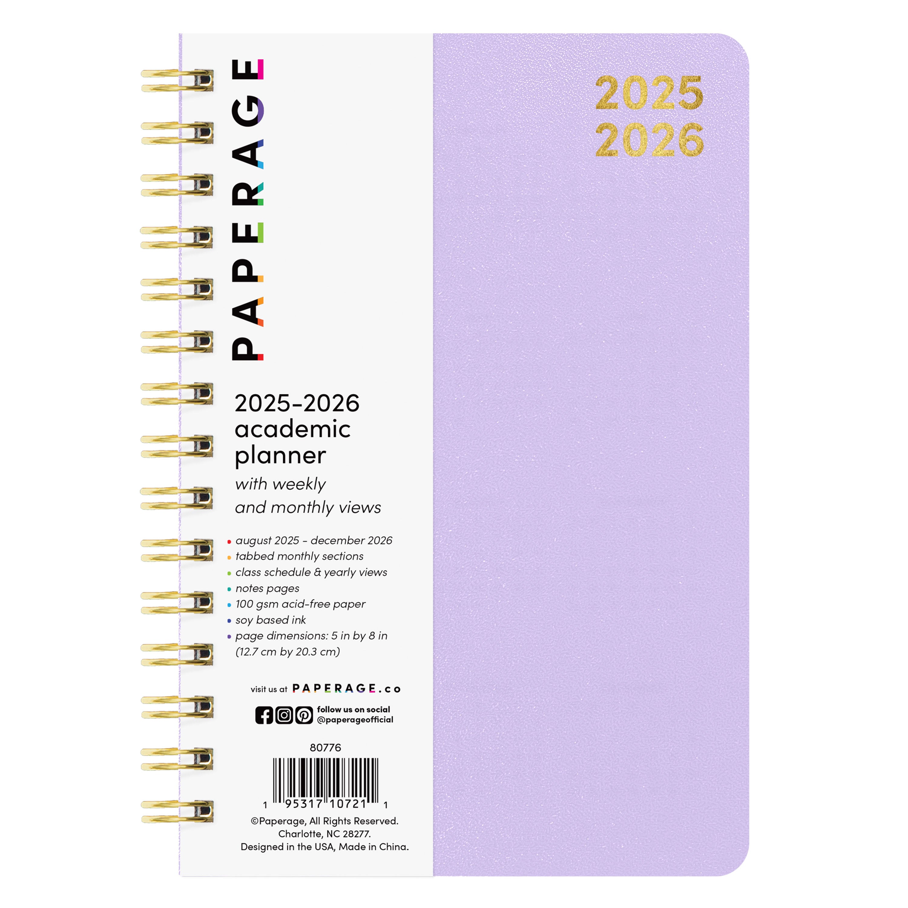 PAPERAGE 17 Month Academic Planner 2025-2026, Weekly & Monthly Spreads, August 2025 - December 2026, Small (5 in x 8 in)