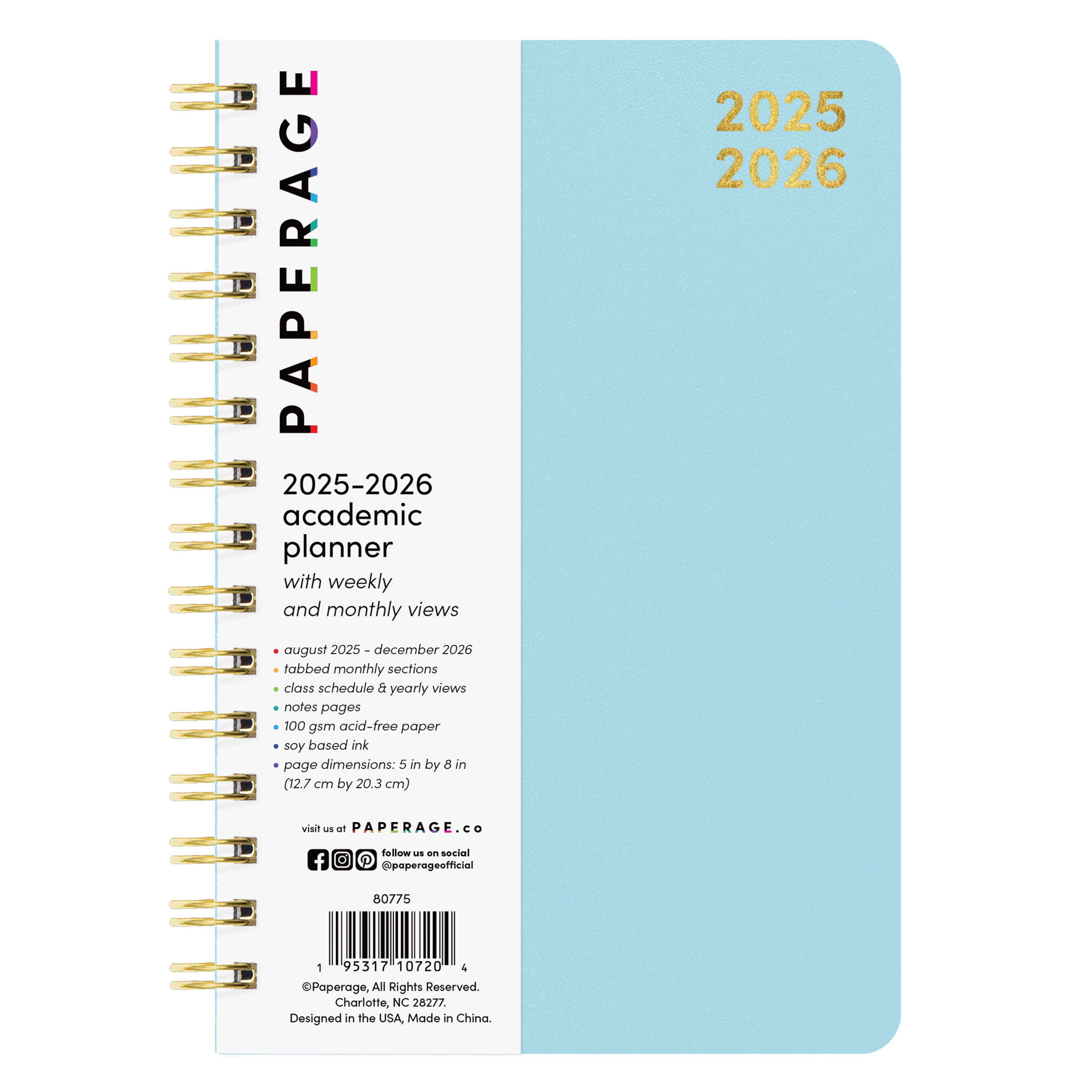 PAPERAGE 17 Month Academic Planner 2025-2026, Weekly & Monthly Spreads, August 2025 - December 2026, Small (5 in x 8 in)