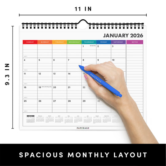 PAPERAGE 2026 Calendar, Minimalist Wall and Desk Calendar with Monthly Views - Small, Medium or Large Sizes