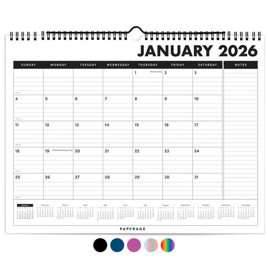 PAPERAGE 2026 Calendar, Minimalist Wall and Desk Calendar with Monthly Views - Small, Medium or Large Sizes